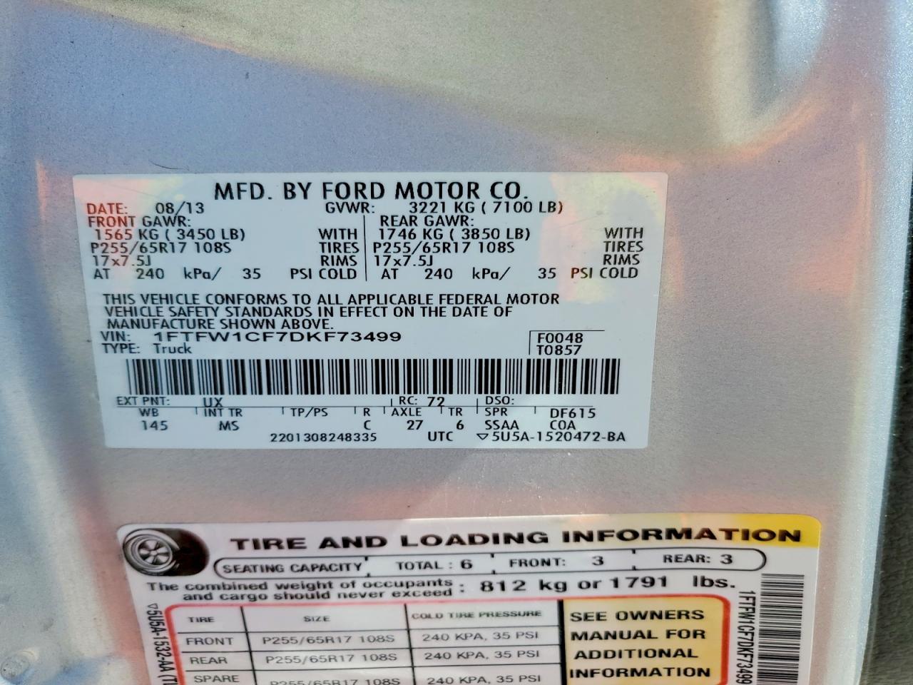 2013 Ford F150 Supercrew Silver vin: 1FTFW1CF7DKF73499