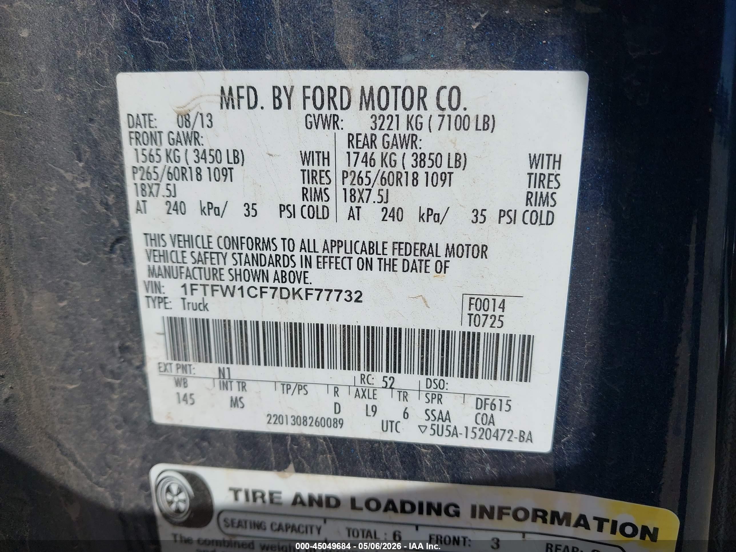 2013 Ford F-150 Xlt Blue vin: 1FTFW1CF7DKF77732