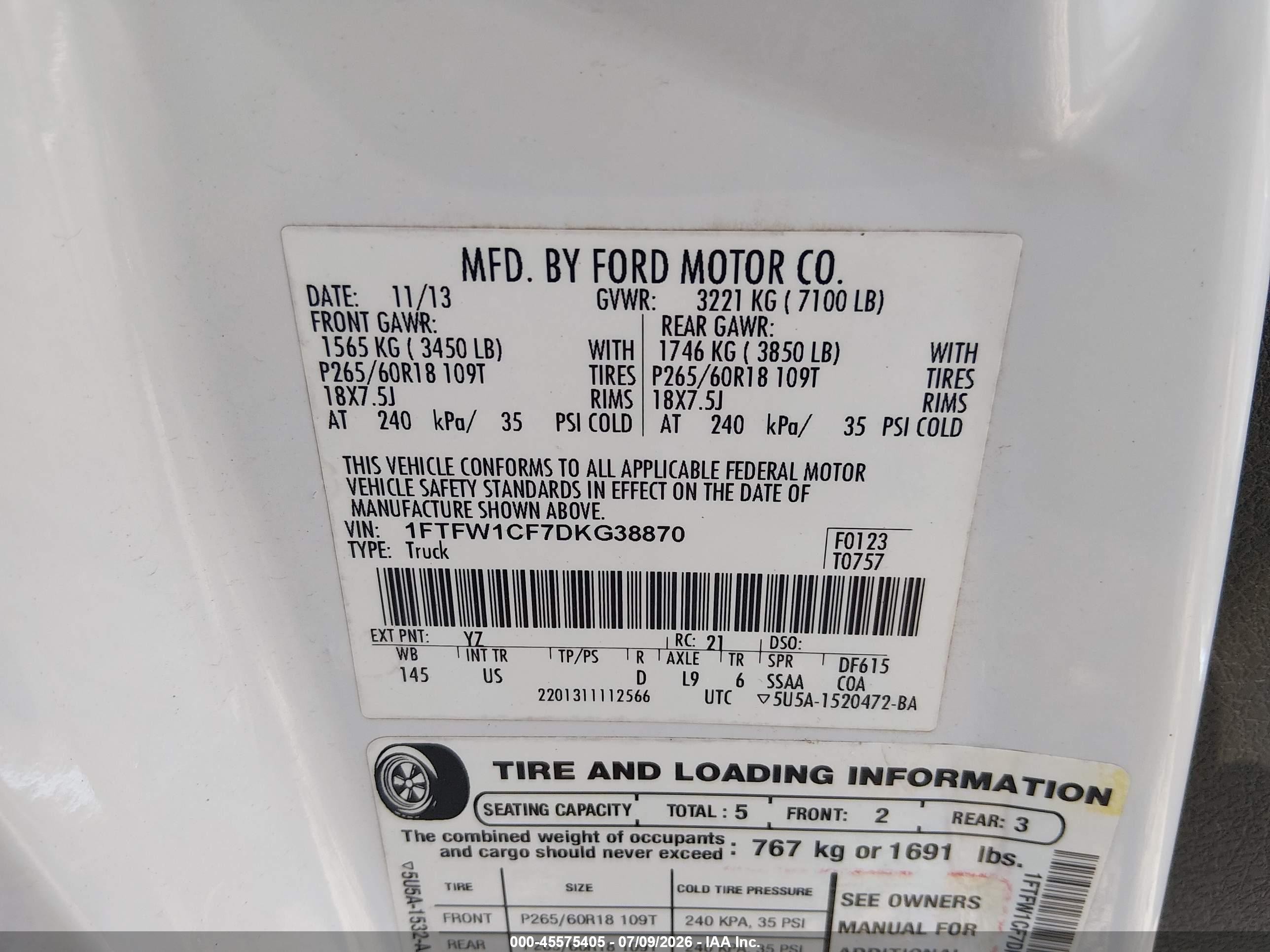 2013 Ford F-150 Xlt White vin: 1FTFW1CF7DKG38870