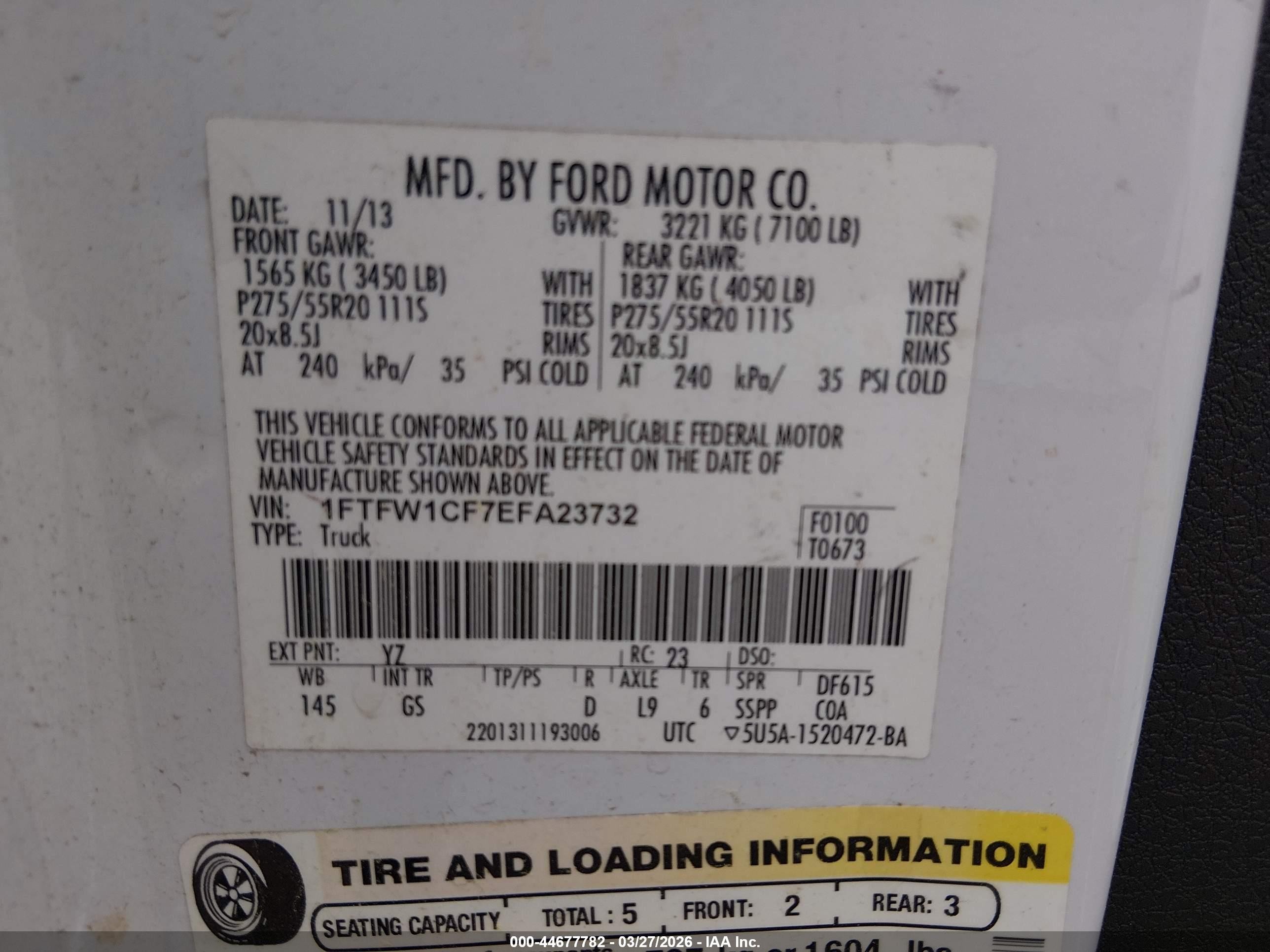 2014 Ford F-150 Xlt White vin: 1FTFW1CF7EFA23732