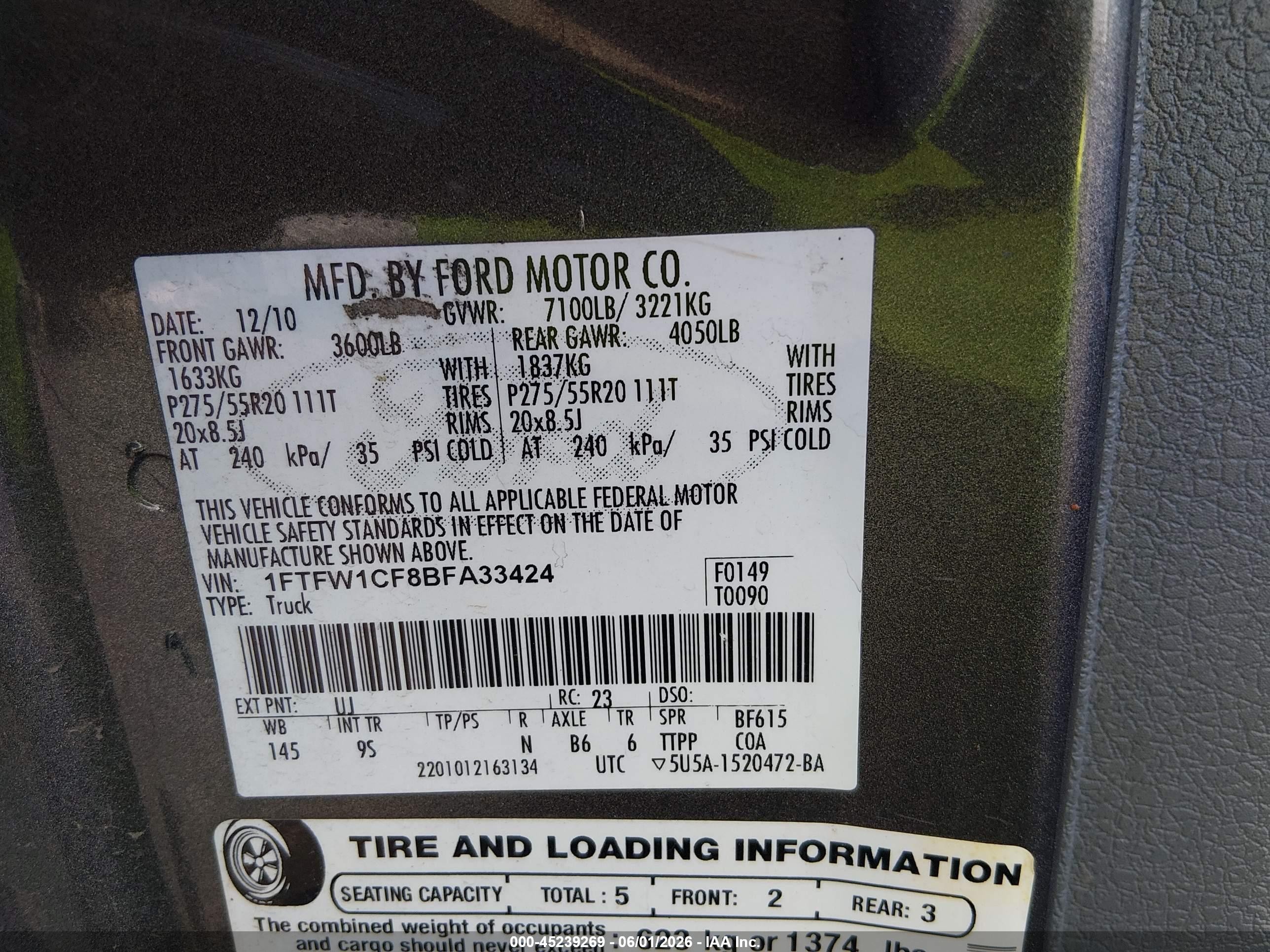 2011 Ford F-150 Platinum Gray vin: 1FTFW1CF8BFA33424