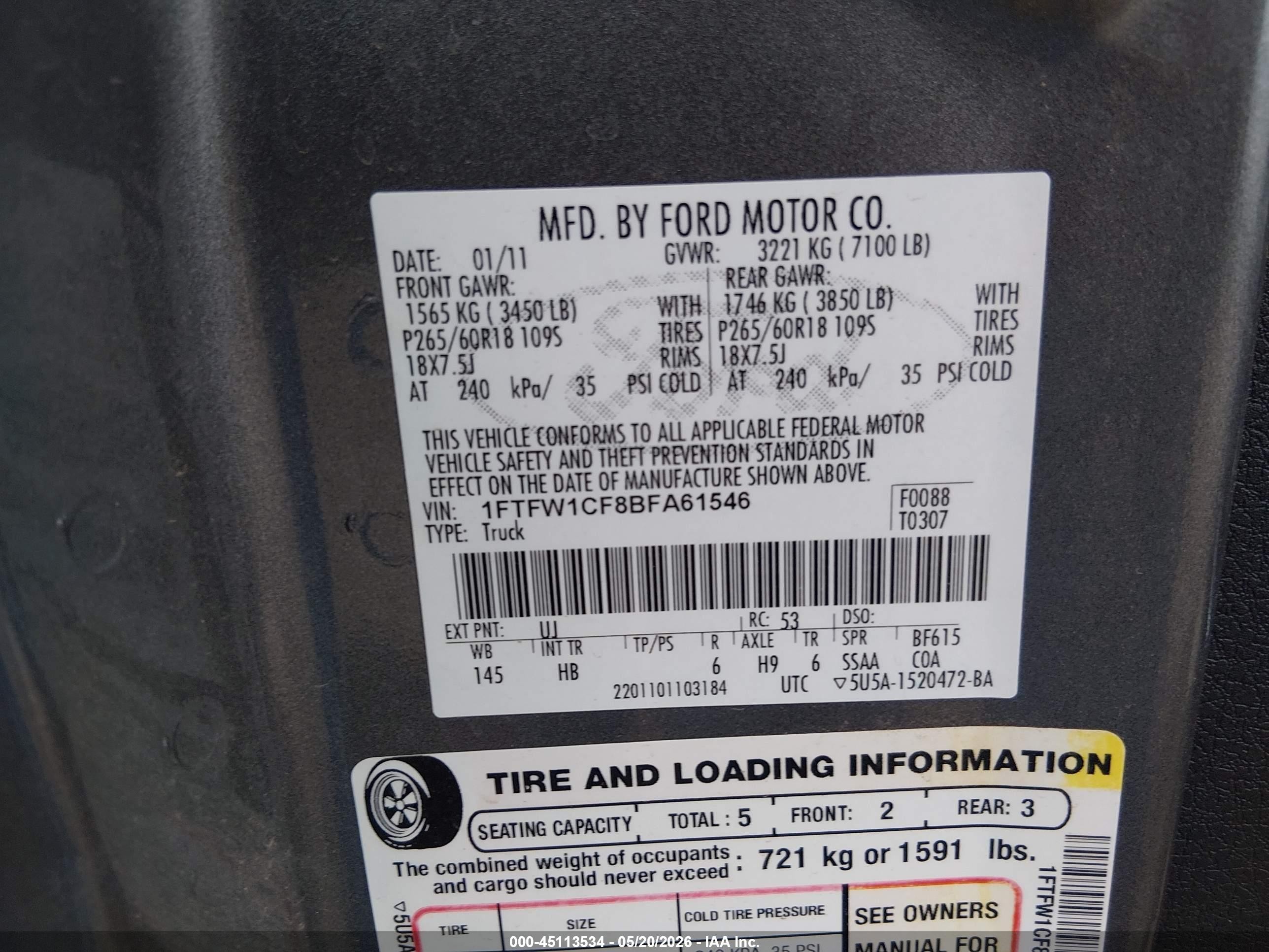 2011 Ford F-150 Lariat Gray vin: 1FTFW1CF8BFA61546
