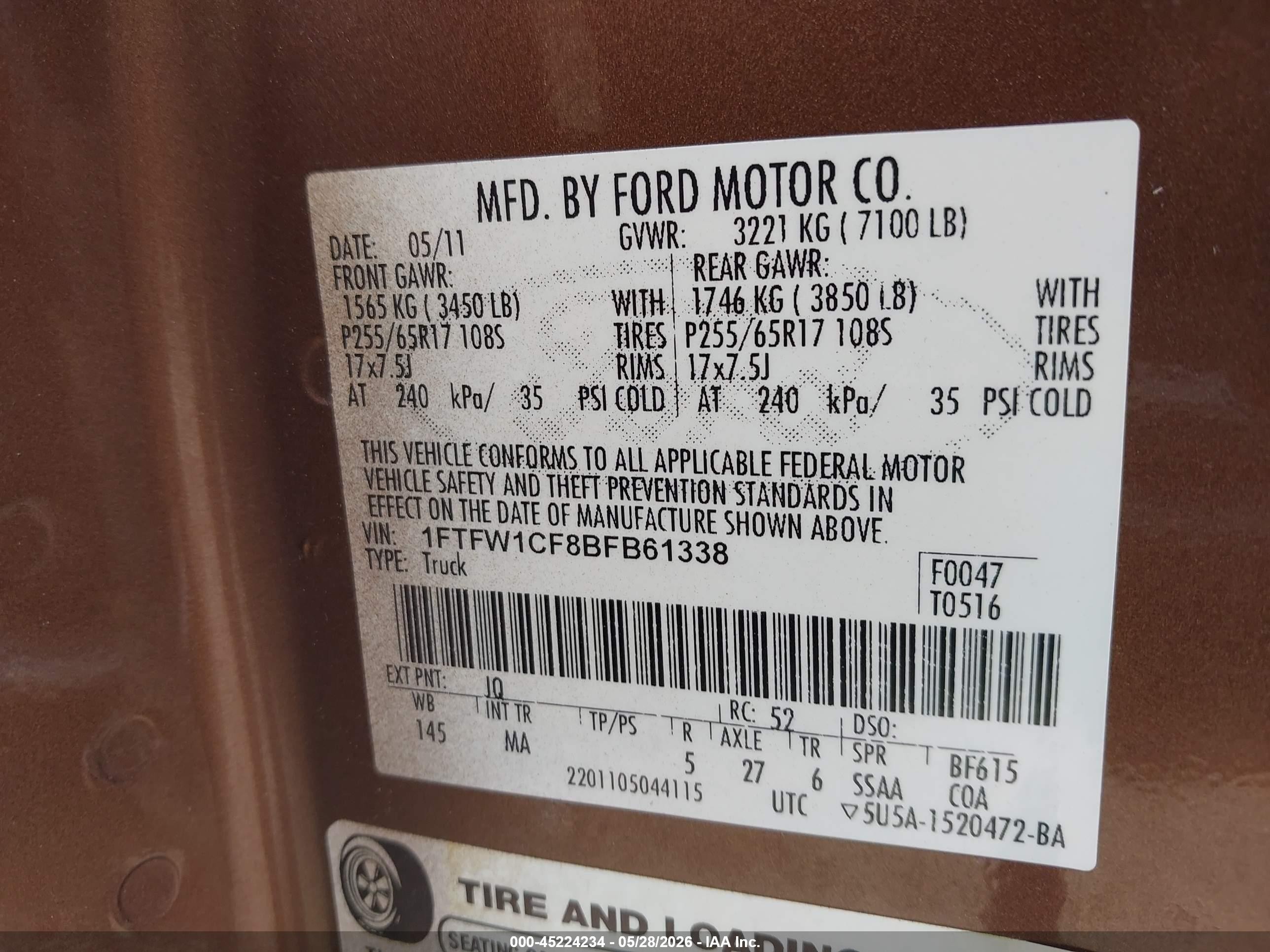 2011 Ford F-150 Xlt Brown vin: 1FTFW1CF8BFB61338
