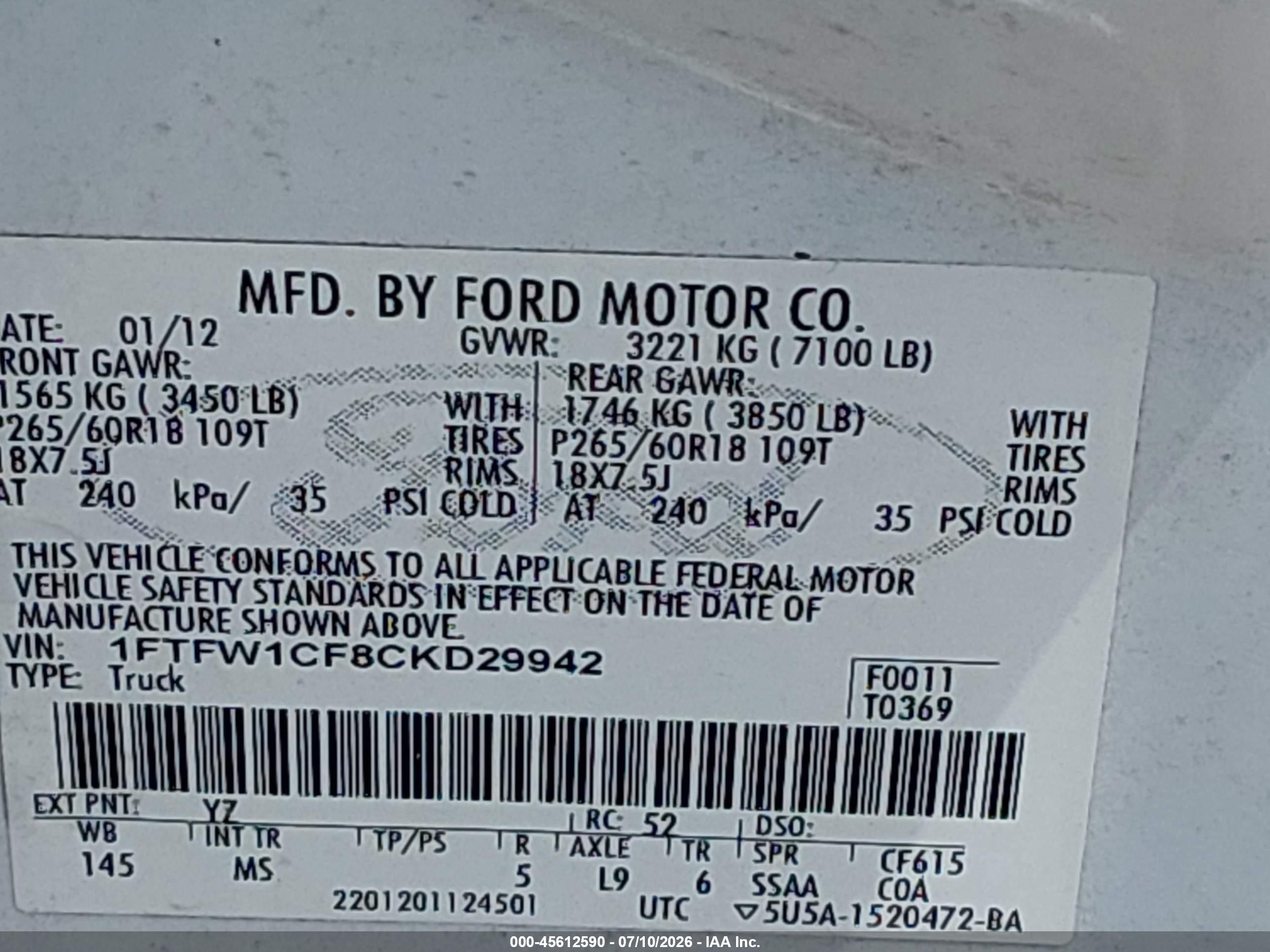2012 Ford F-150 Xlt Белый vin: 1FTFW1CF8CKD29942