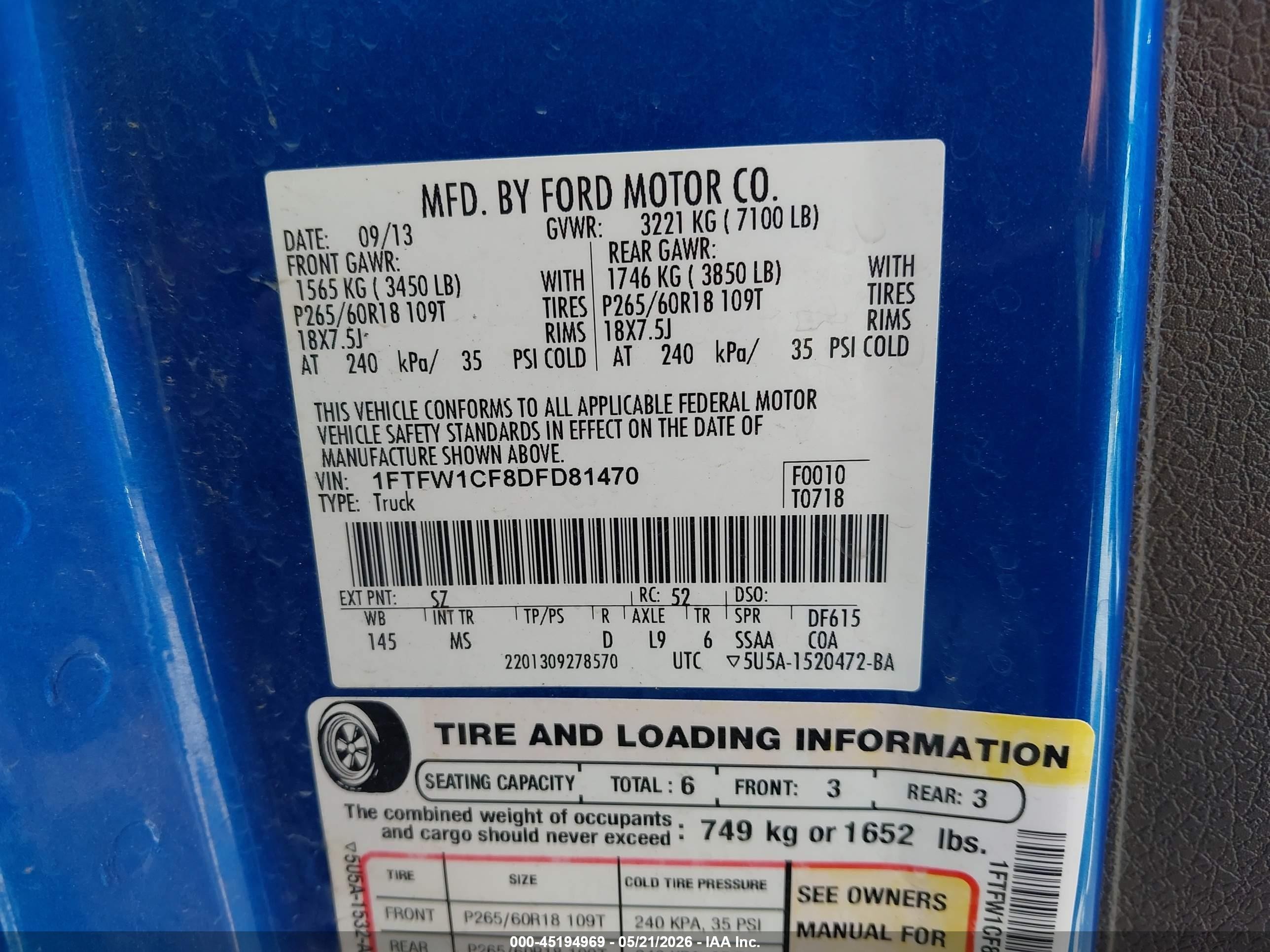 2013 Ford F-150 Xlt Синий vin: 1FTFW1CF8DFD81470