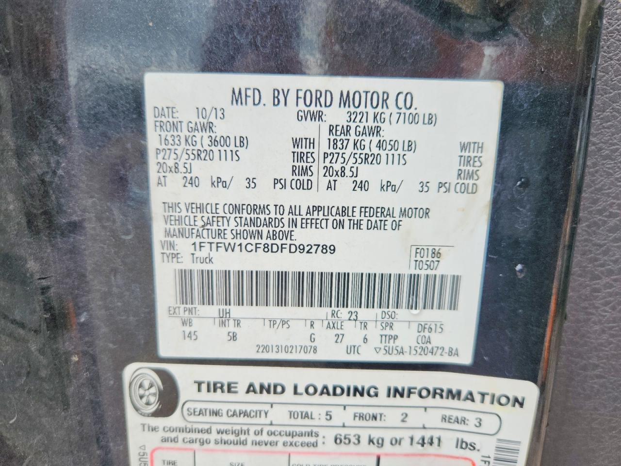 2013 Ford F150 Supercrew Black vin: 1FTFW1CF8DFD92789