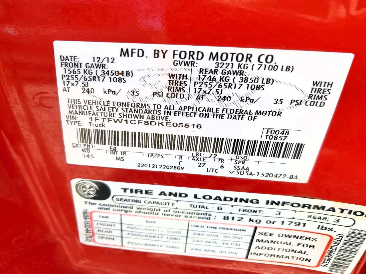 2013 Ford F150 Supercrew Red vin: 1FTFW1CF8DKE05516