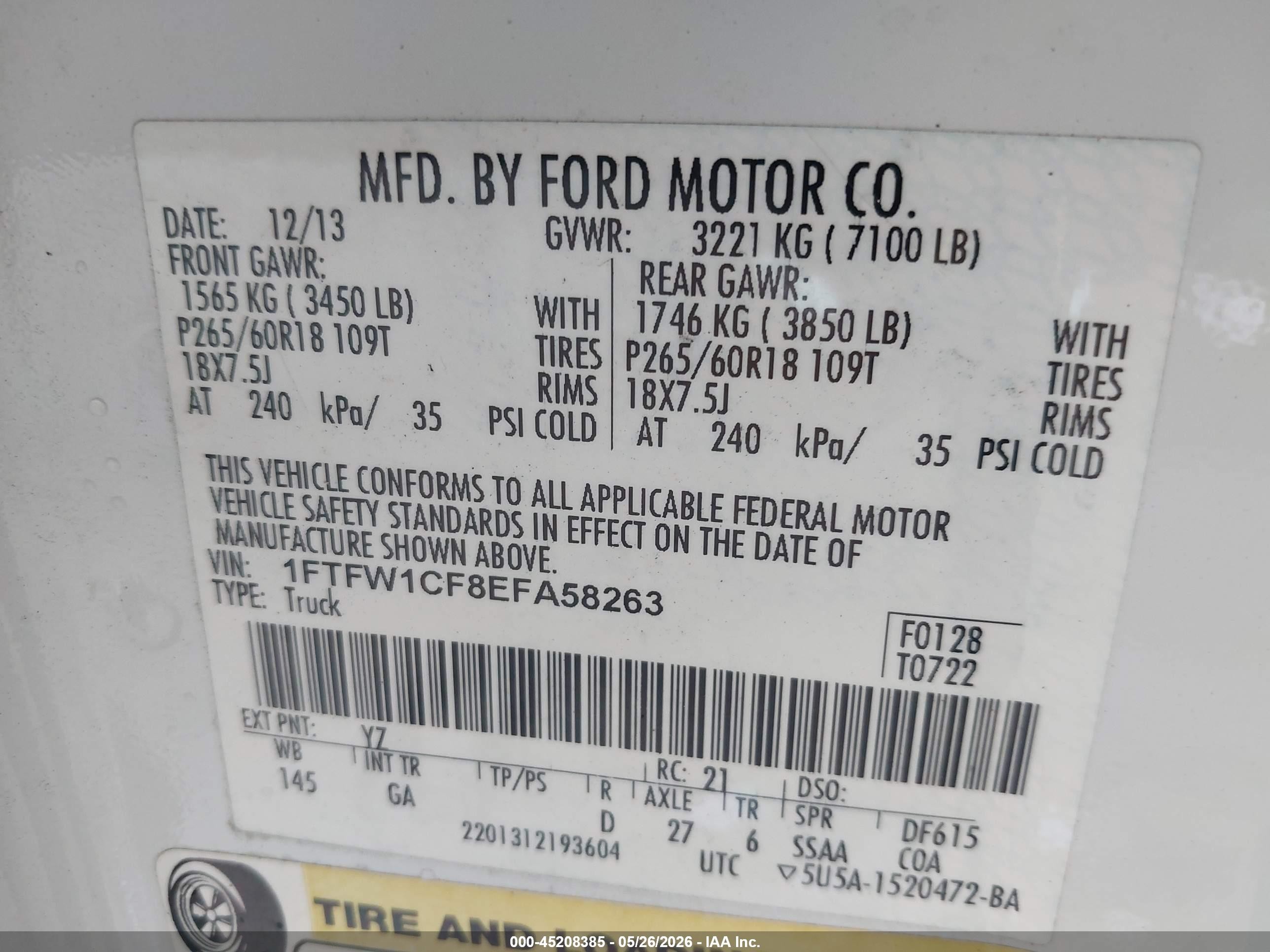 2014 Ford F-150 Xlt White vin: 1FTFW1CF8EFA58263