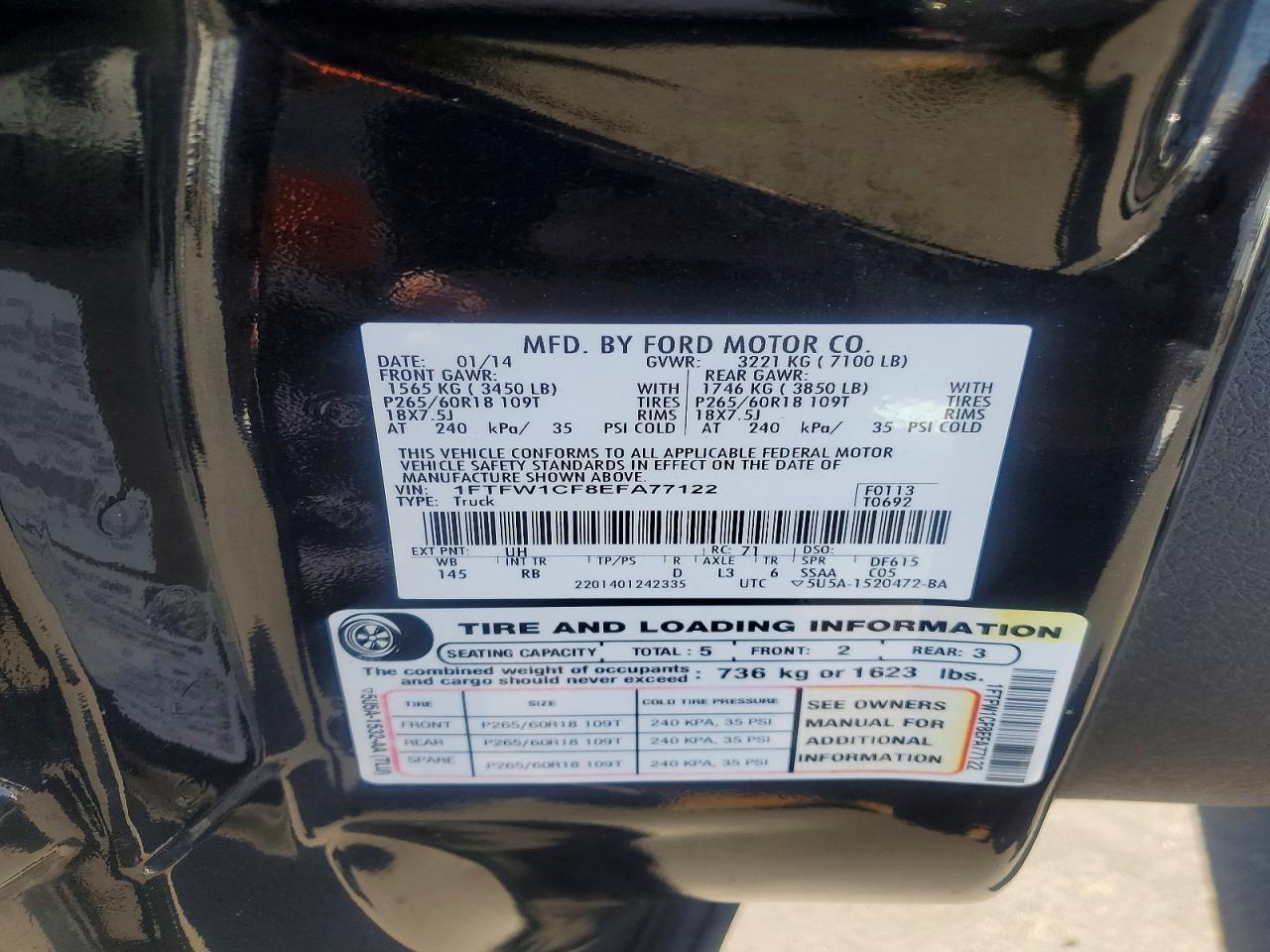2014 Ford F150 Black vin: 1FTFW1CF8EFA77122