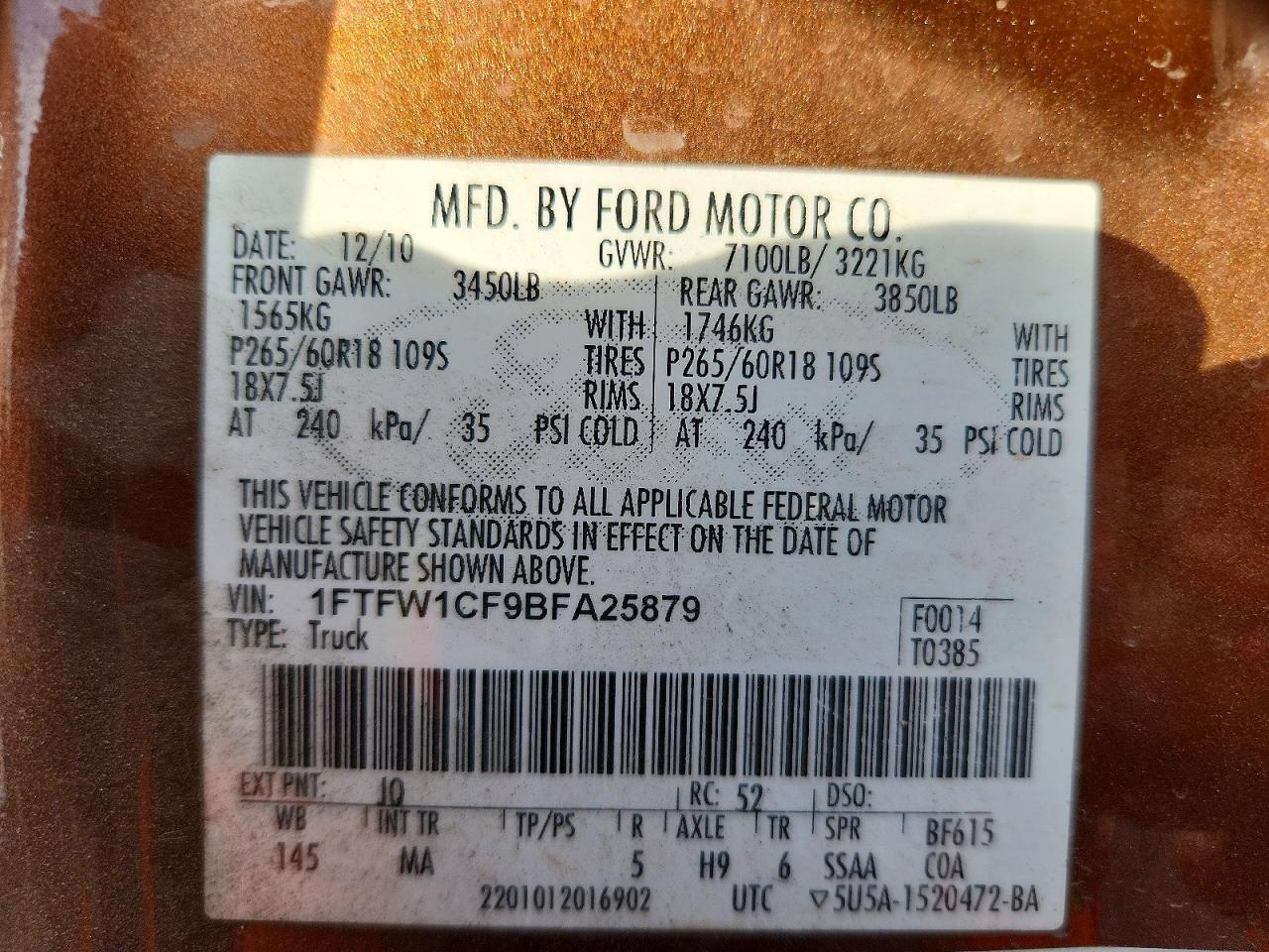 2011 Ford F150 Supercrew Brown vin: 1FTFW1CF9BFA25879