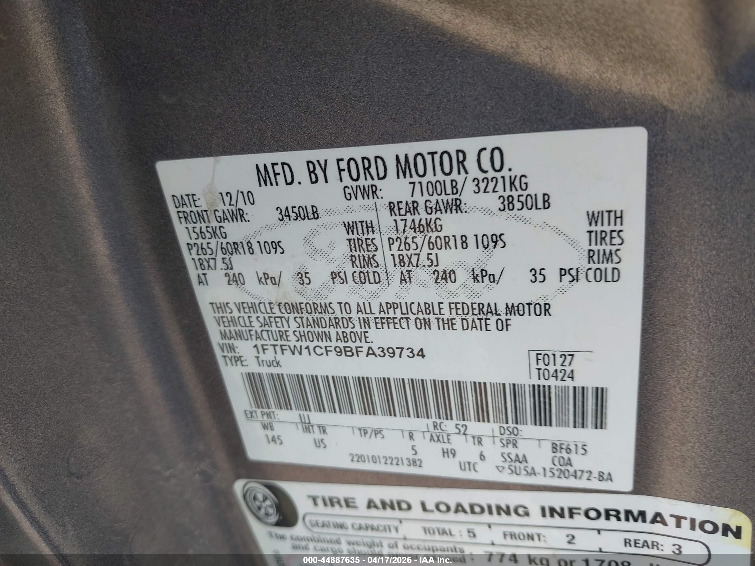 2011 Ford F-150 Xlt Gray vin: 1FTFW1CF9BFA39734
