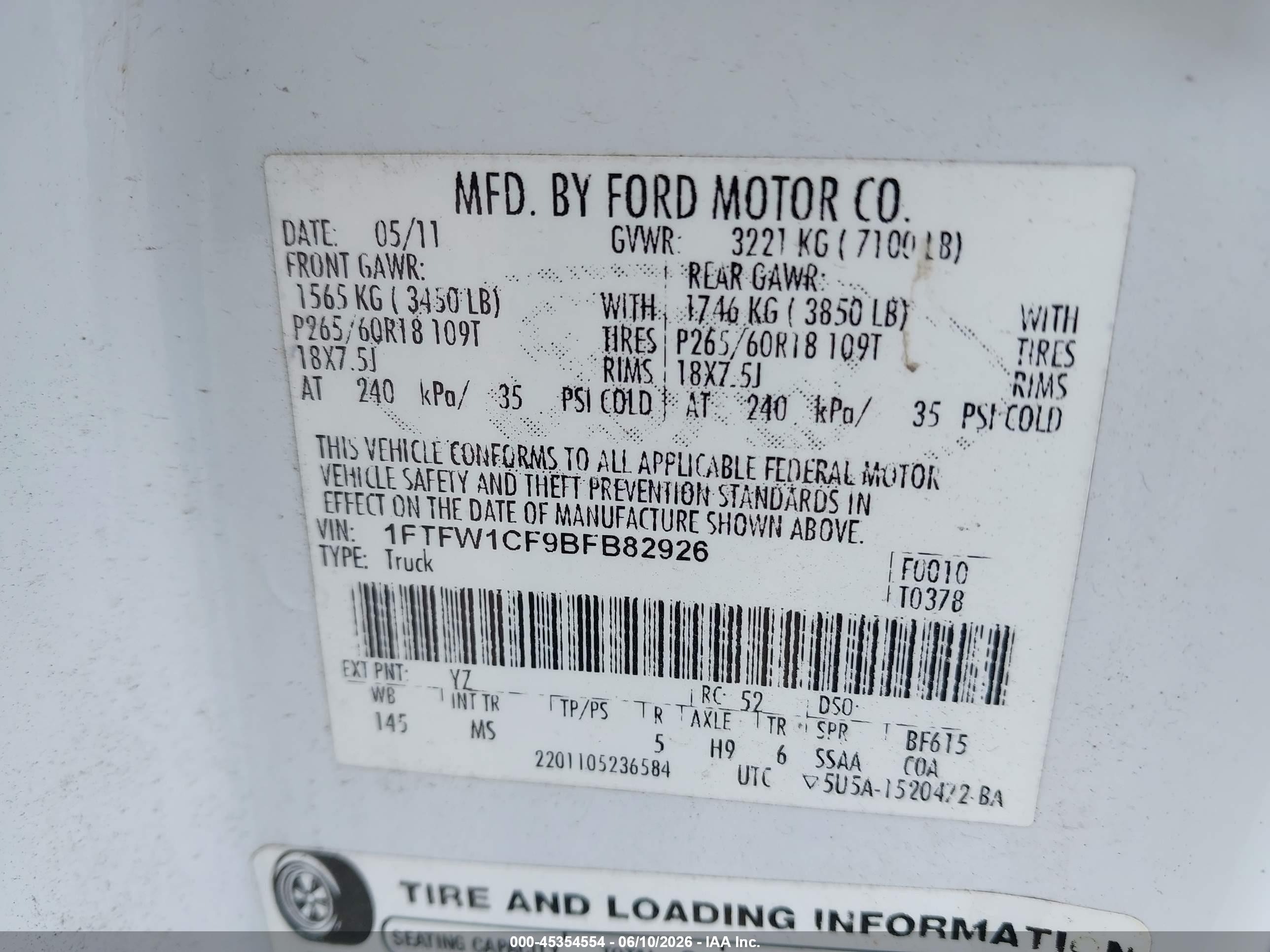 2011 Ford F-150 Xlt White vin: 1FTFW1CF9BFB82926