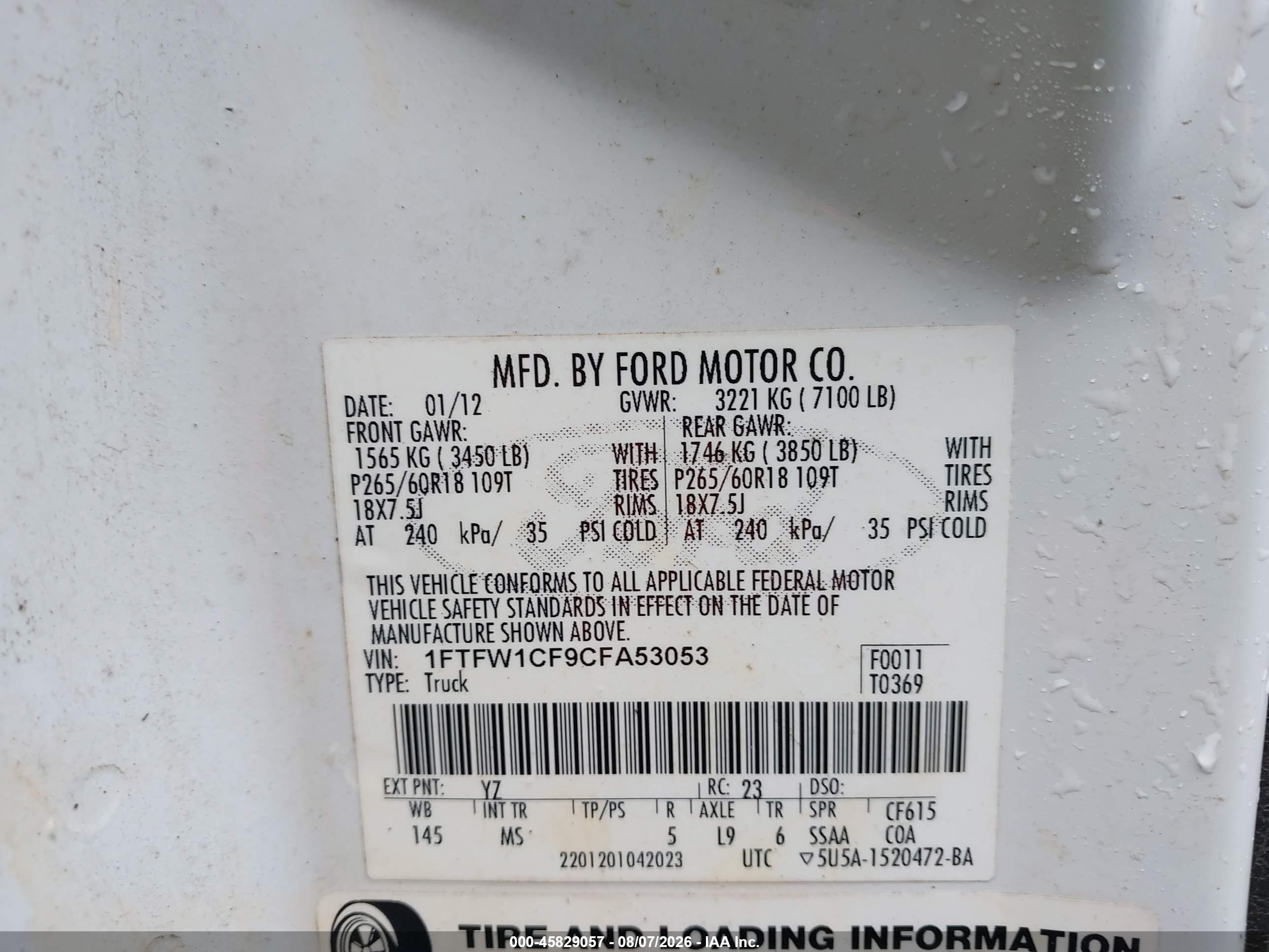 2012 Ford F-150 Xlt Белый vin: 1FTFW1CF9CFA53053