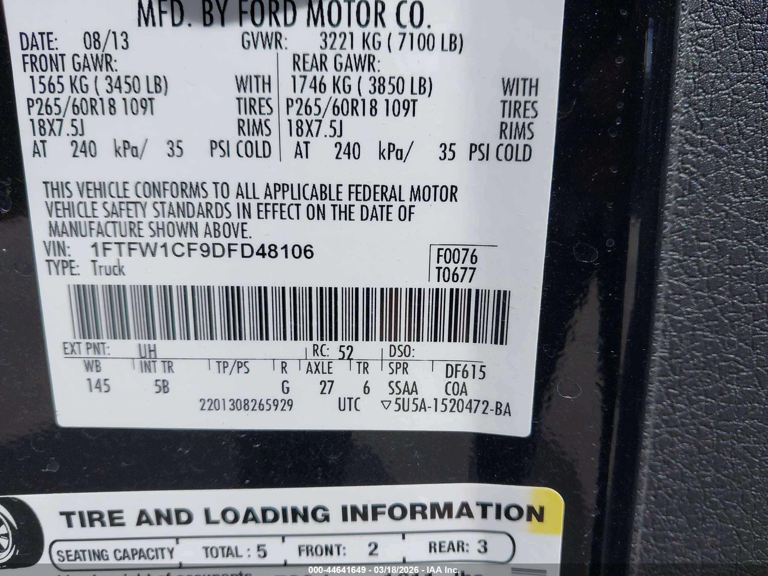 2013 Ford F-150 Fx2 Black vin: 1FTFW1CF9DFD48106