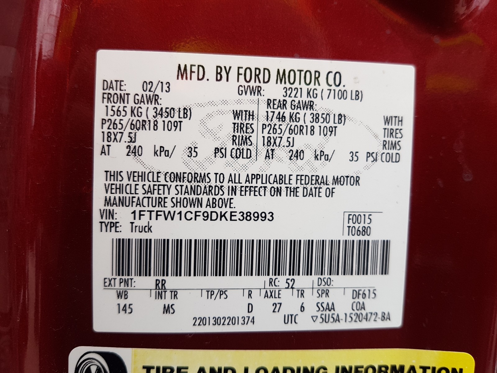 2013 Ford F150 Supercrew Maroon vin: 1FTFW1CF9DKE38993