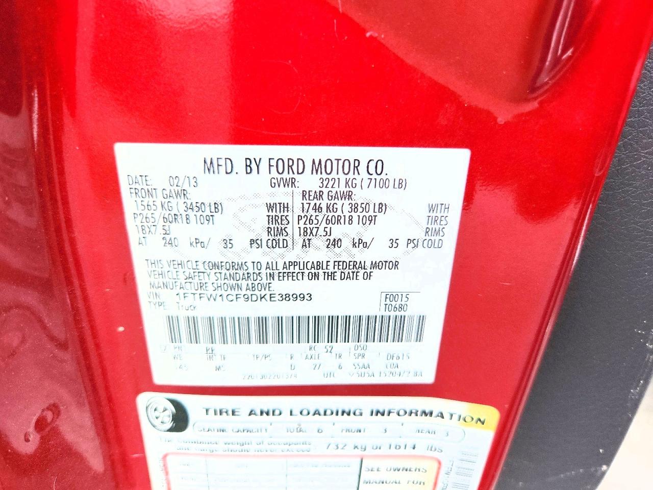 2013 Ford 150 Red vin: 1FTFW1CF9DKE38993
