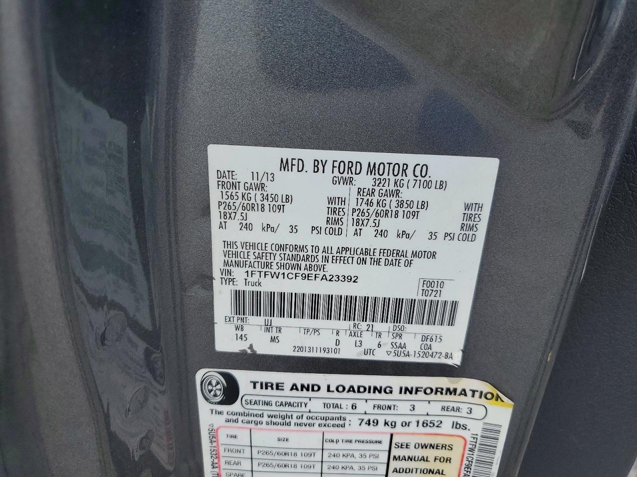 2014 Ford F150 Supercrew Gray vin: 1FTFW1CF9EFA23392