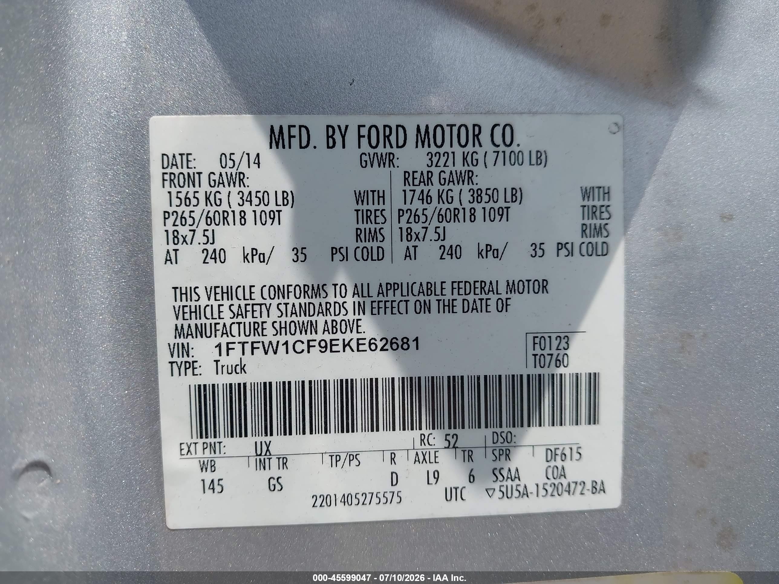 2014 Ford F-150 Xlt Silver vin: 1FTFW1CF9EKE62681