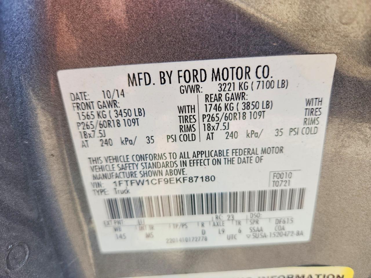 2014 Ford F150 Supercrew Gray vin: 1FTFW1CF9EKF87180