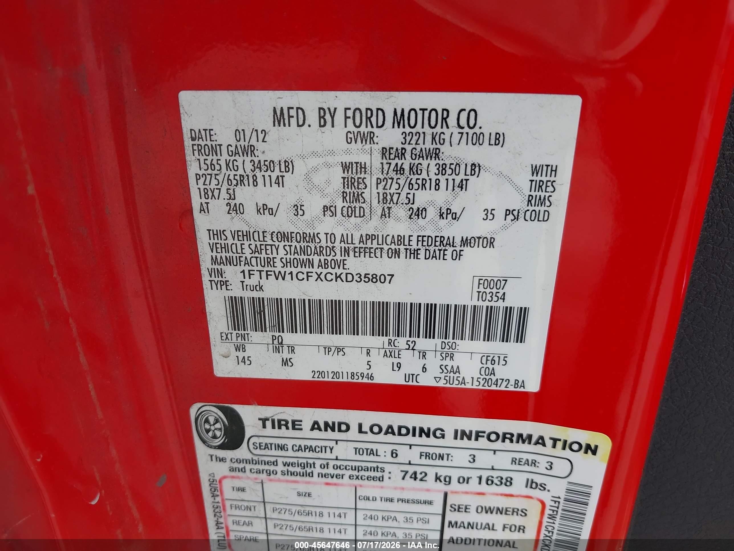2012 Ford F-150 Xlt Red vin: 1FTFW1CFXCKD35807