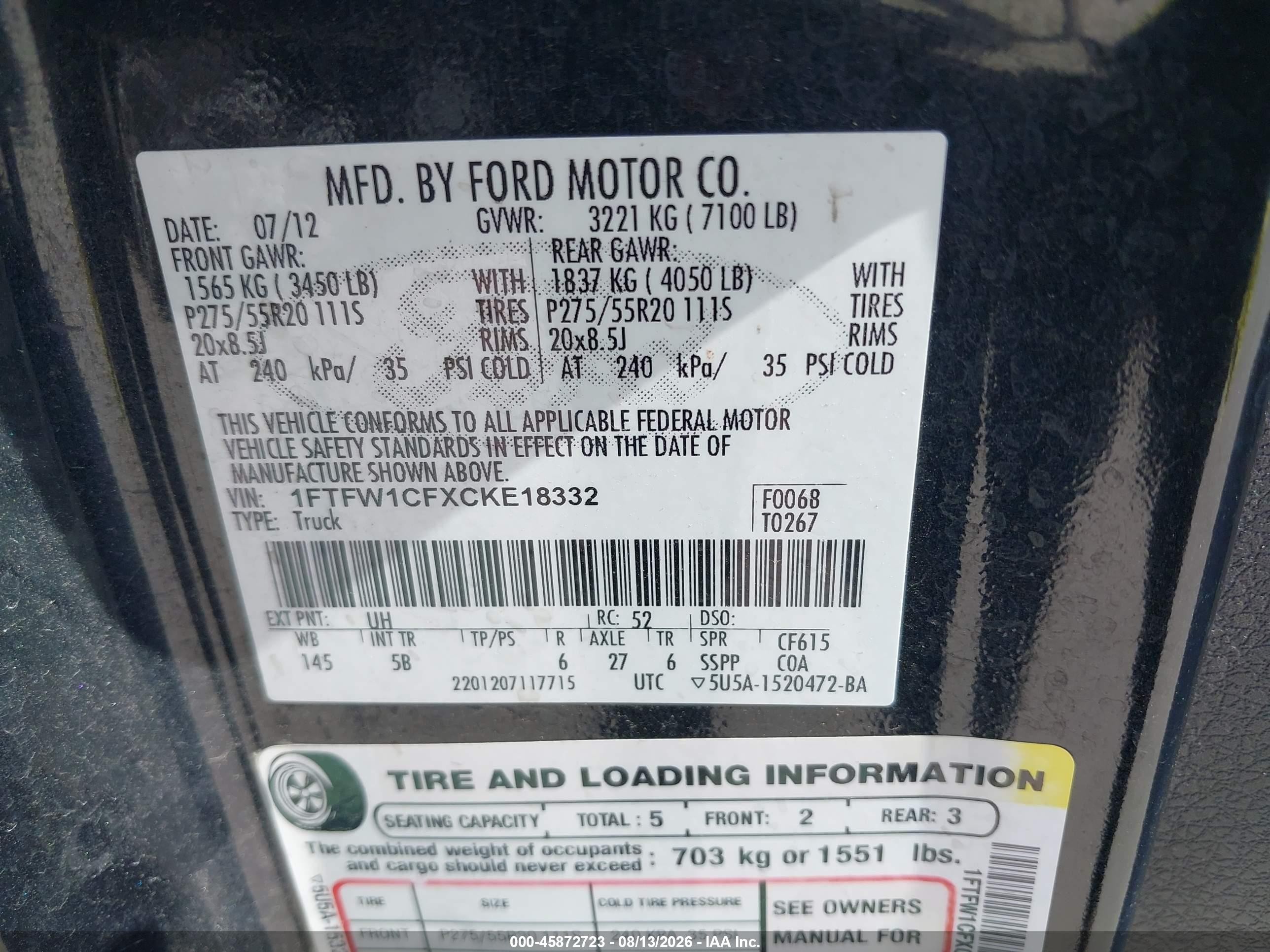 2012 Ford F-150 Fx2 Черный vin: 1FTFW1CFXCKE18332
