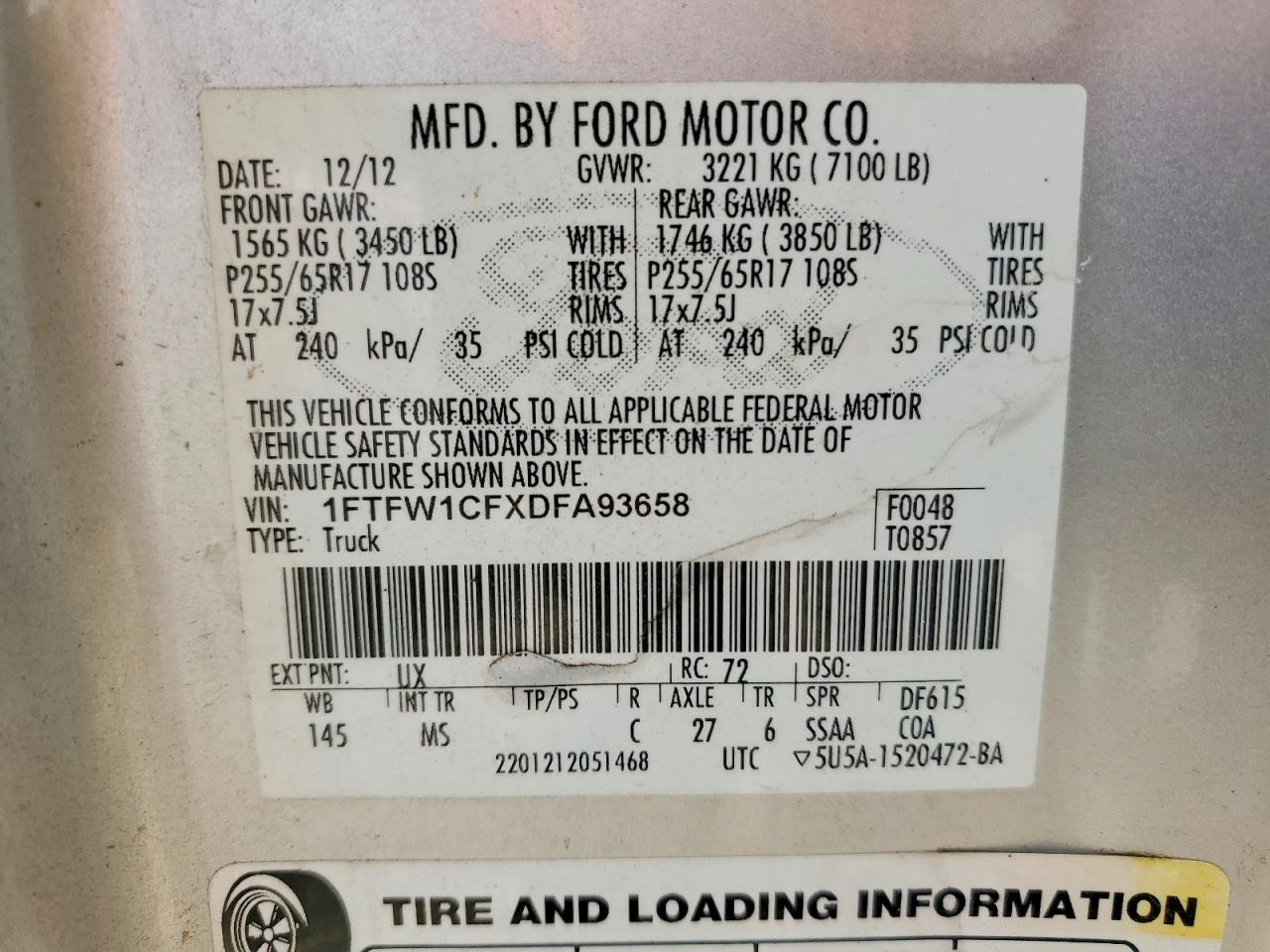 2013 Ford F150 Supercrew Silver vin: 1FTFW1CFXDFA93658