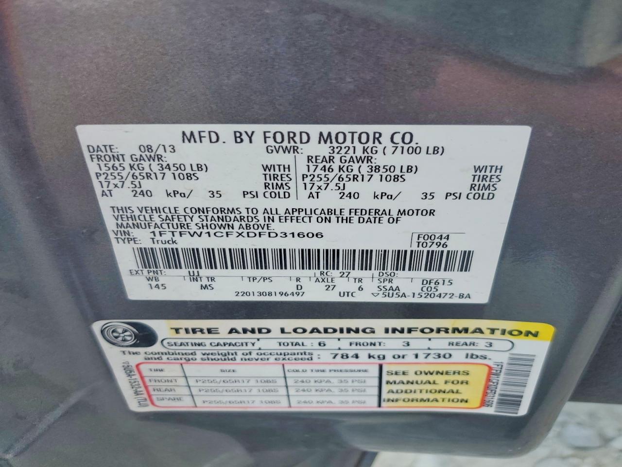 2013 Ford F150 Supercrew Gray vin: 1FTFW1CFXDFD31606