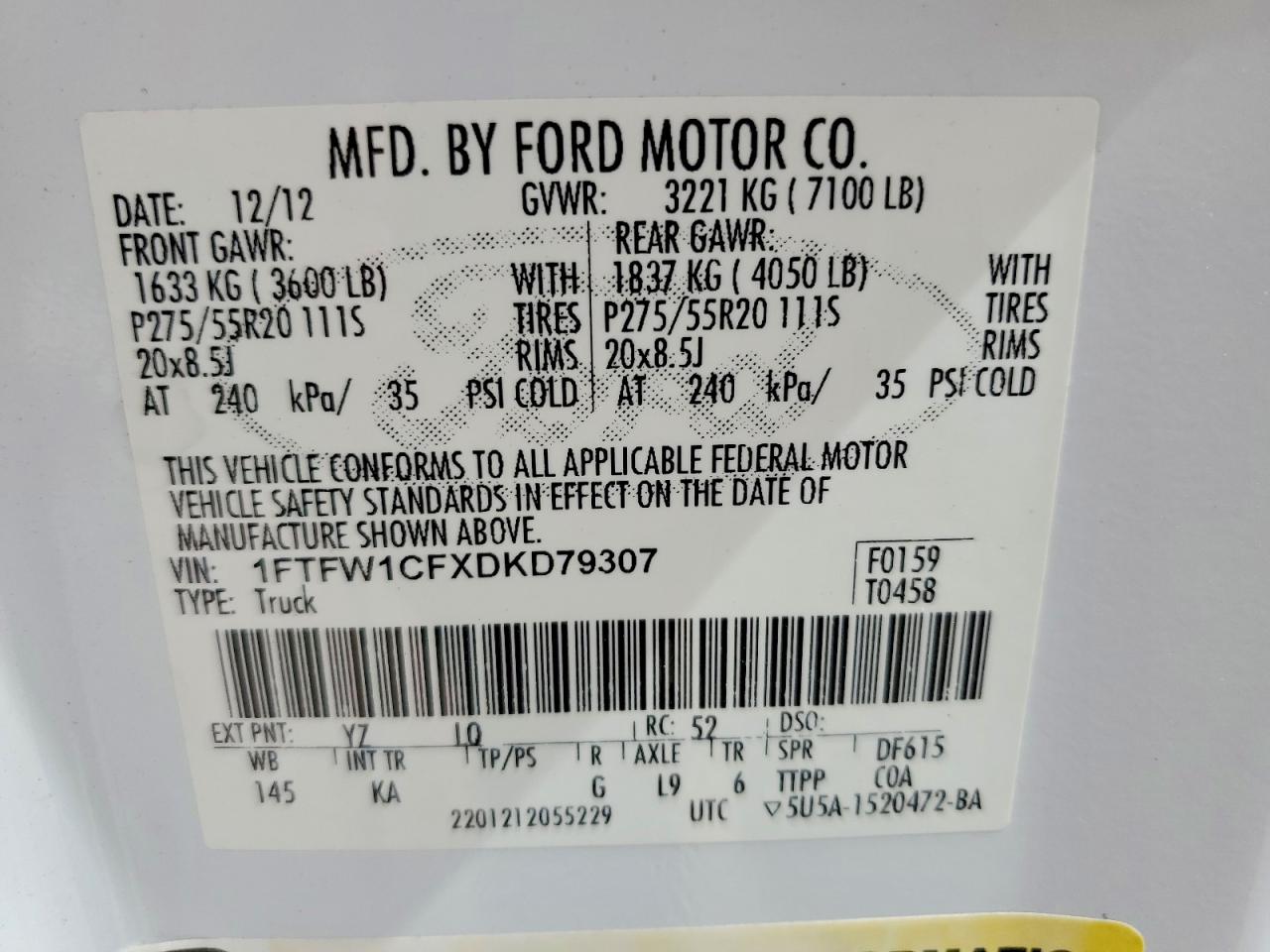 2013 Ford F150 Supercrew Белый vin: 1FTFW1CFXDKD79307