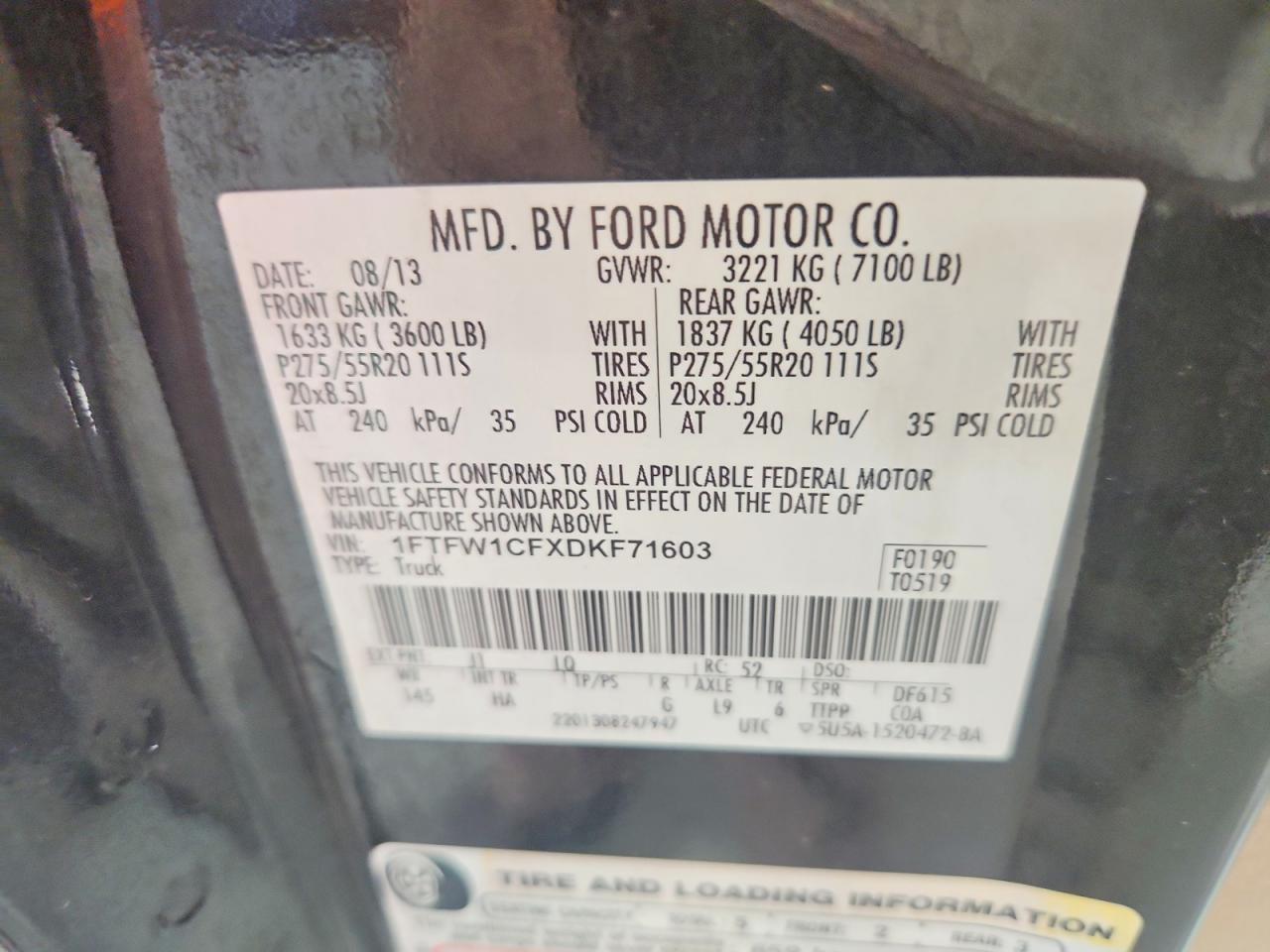 2013 Ford F150 Supercrew Black vin: 1FTFW1CFXDKF71603