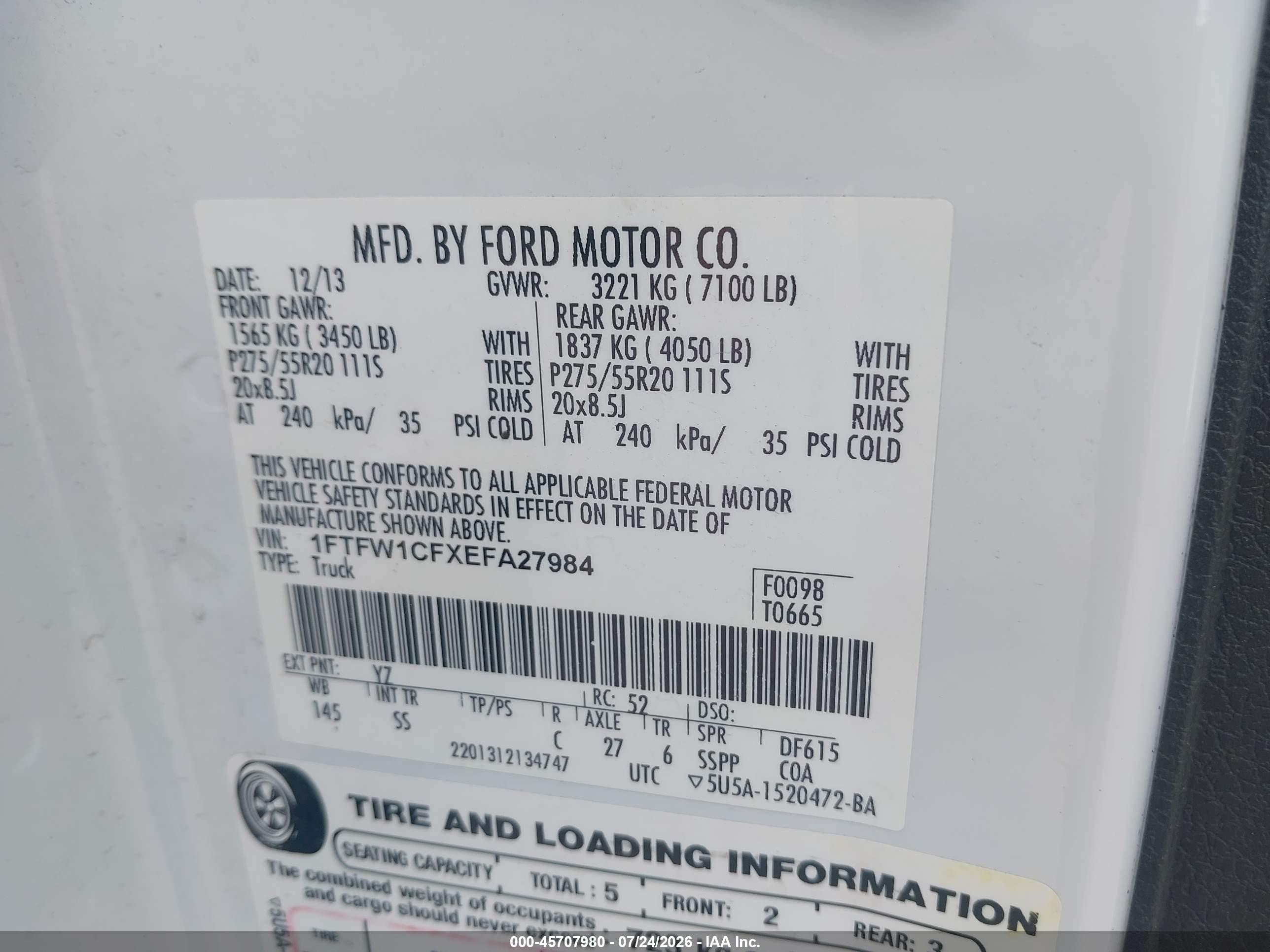 2014 Ford F-150 Stx White vin: 1FTFW1CFXEFA27984