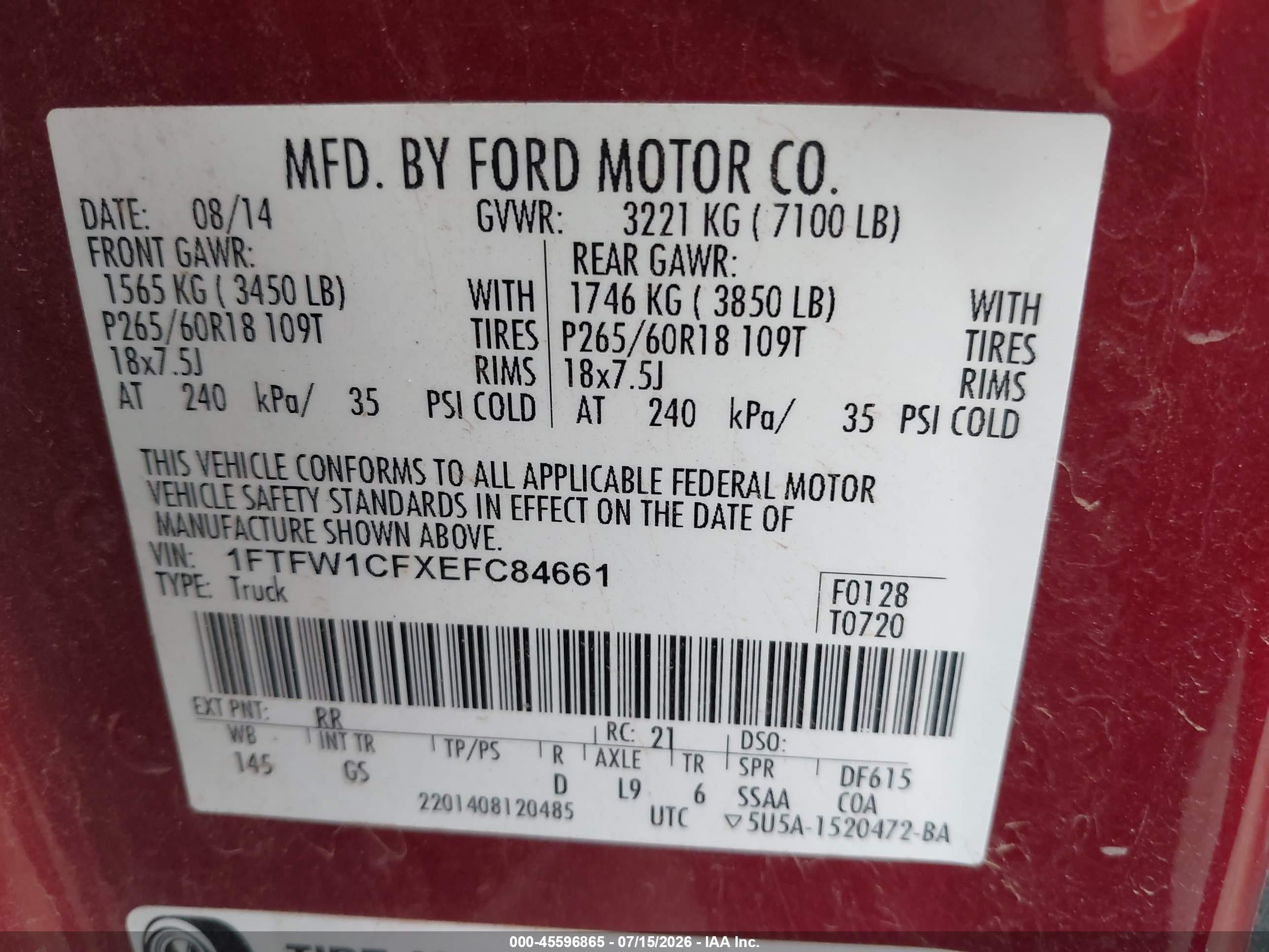 2014 Ford F-150 Xlt Maroon vin: 1FTFW1CFXEFC84661
