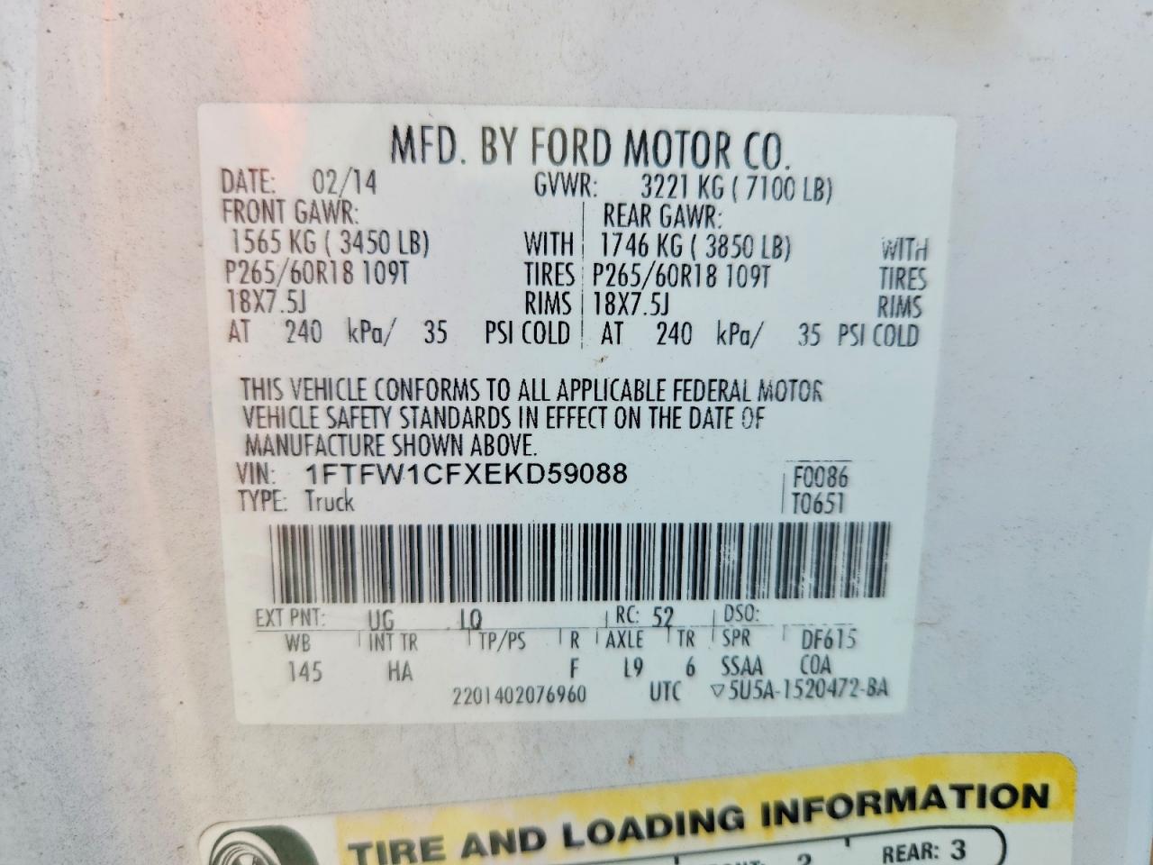 2014 Ford F150 Supercrew White vin: 1FTFW1CFXEKD59088
