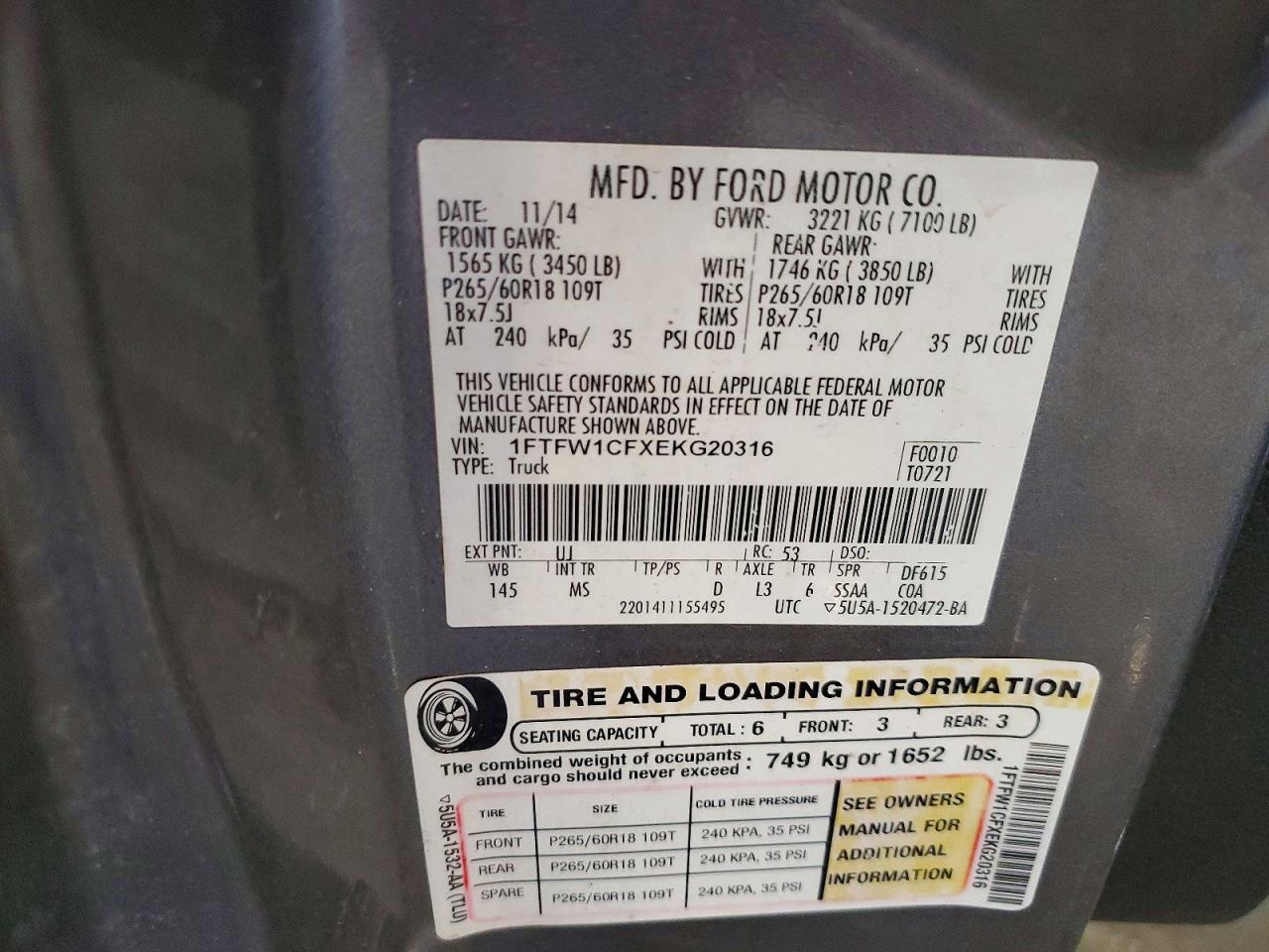 2014 Ford F150 Supercrew Gray vin: 1FTFW1CFXEKG20316