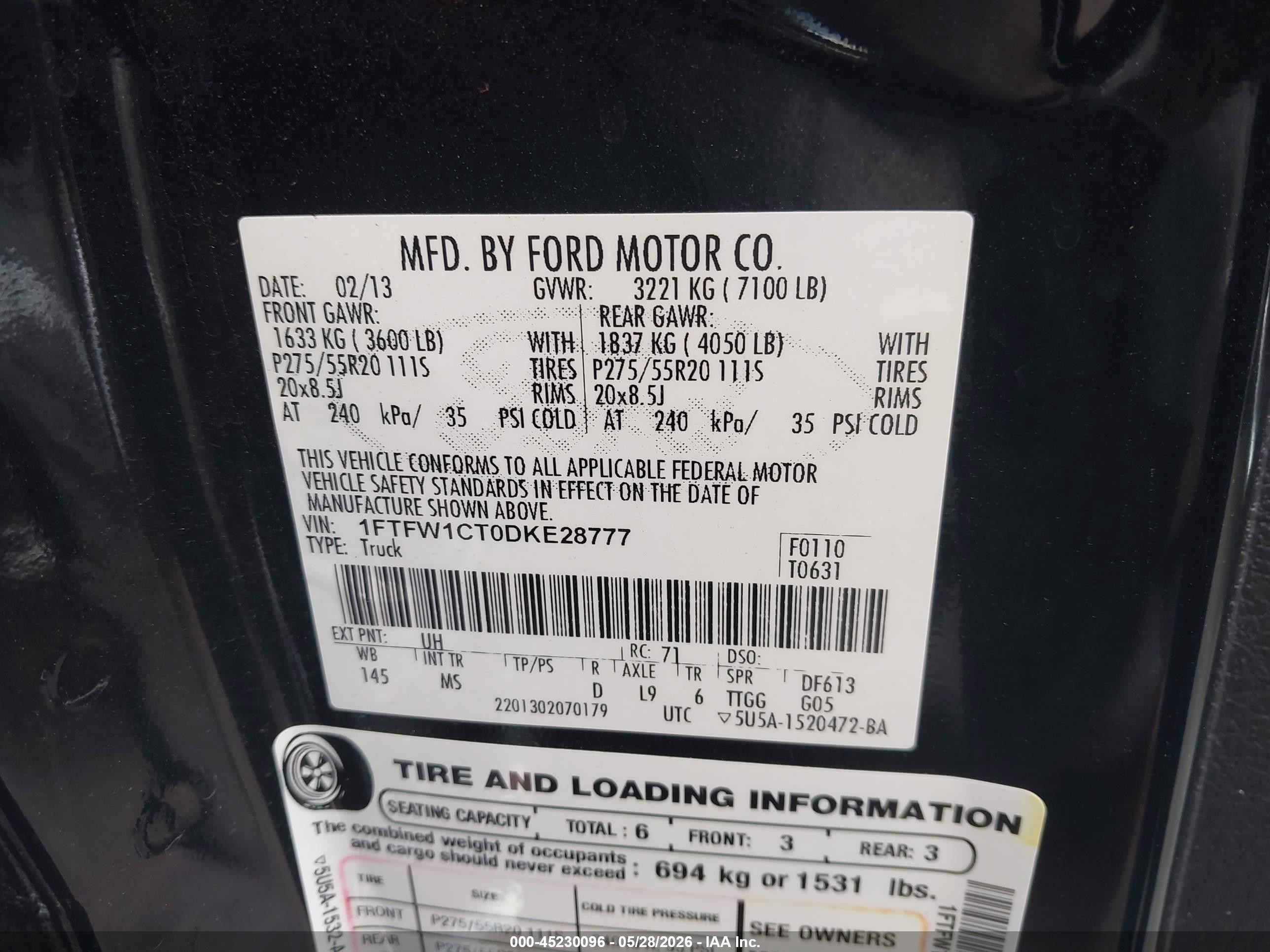 2013 Ford F-150 Xlt Black vin: 1FTFW1CT0DKE28777