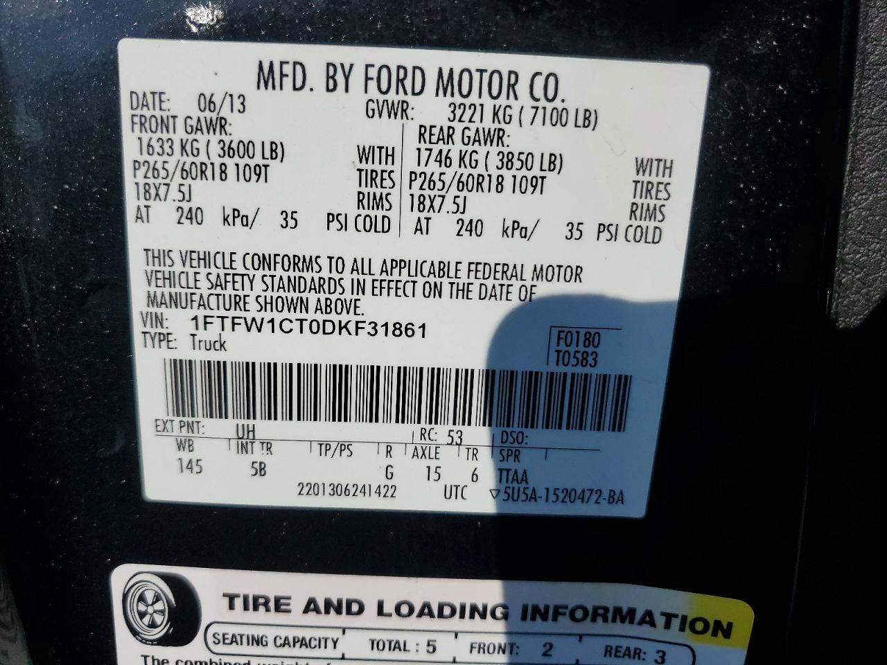 2013 Ford F150 Supercrew Black vin: 1FTFW1CT0DKF31861