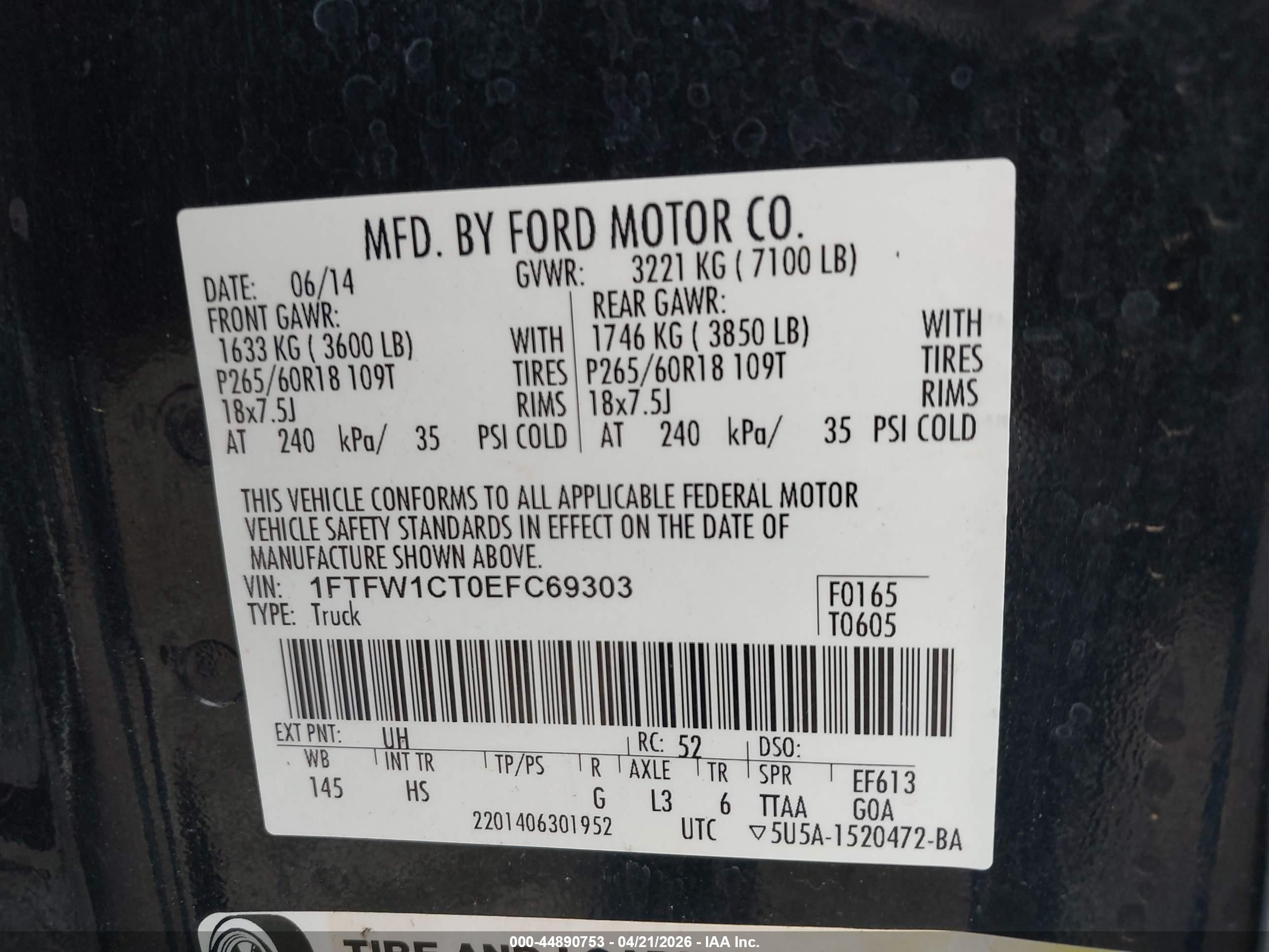 2014 Ford F-150 Lariat Black vin: 1FTFW1CT0EFC69303