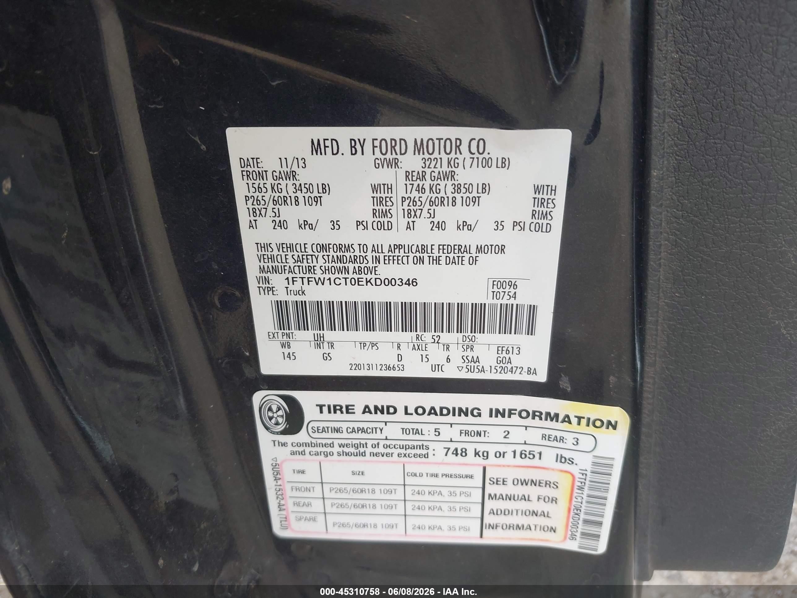 2014 Ford F-150 Xlt Black vin: 1FTFW1CT0EKD00346