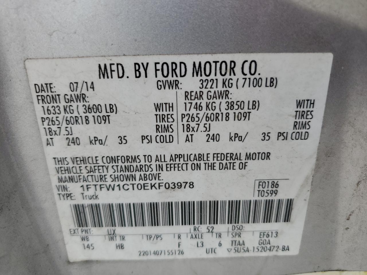 2014 Ford F150 Supercrew Silver vin: 1FTFW1CT0EKF03978