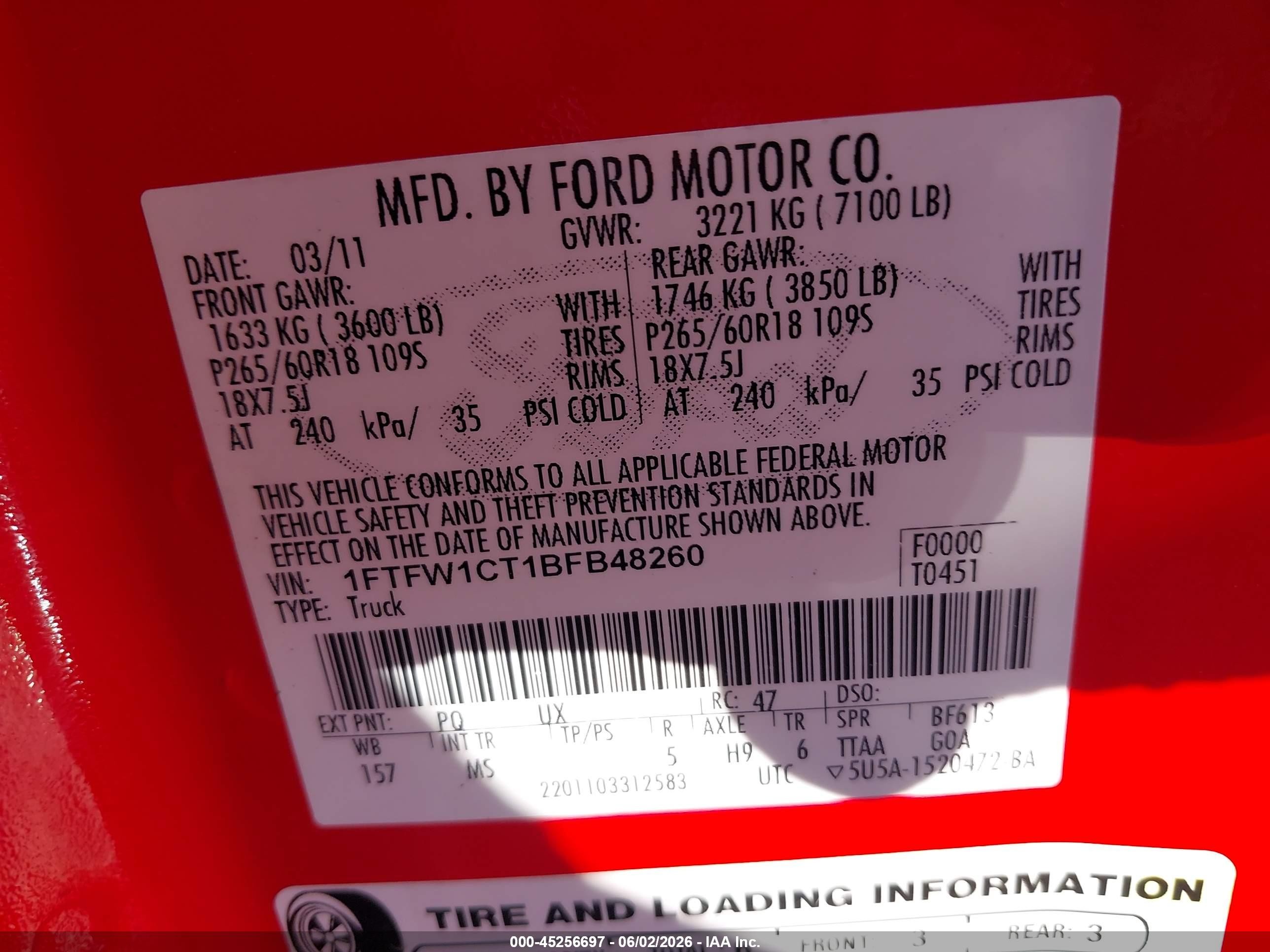 2011 Ford F-150 Xlt Red vin: 1FTFW1CT1BFB48260