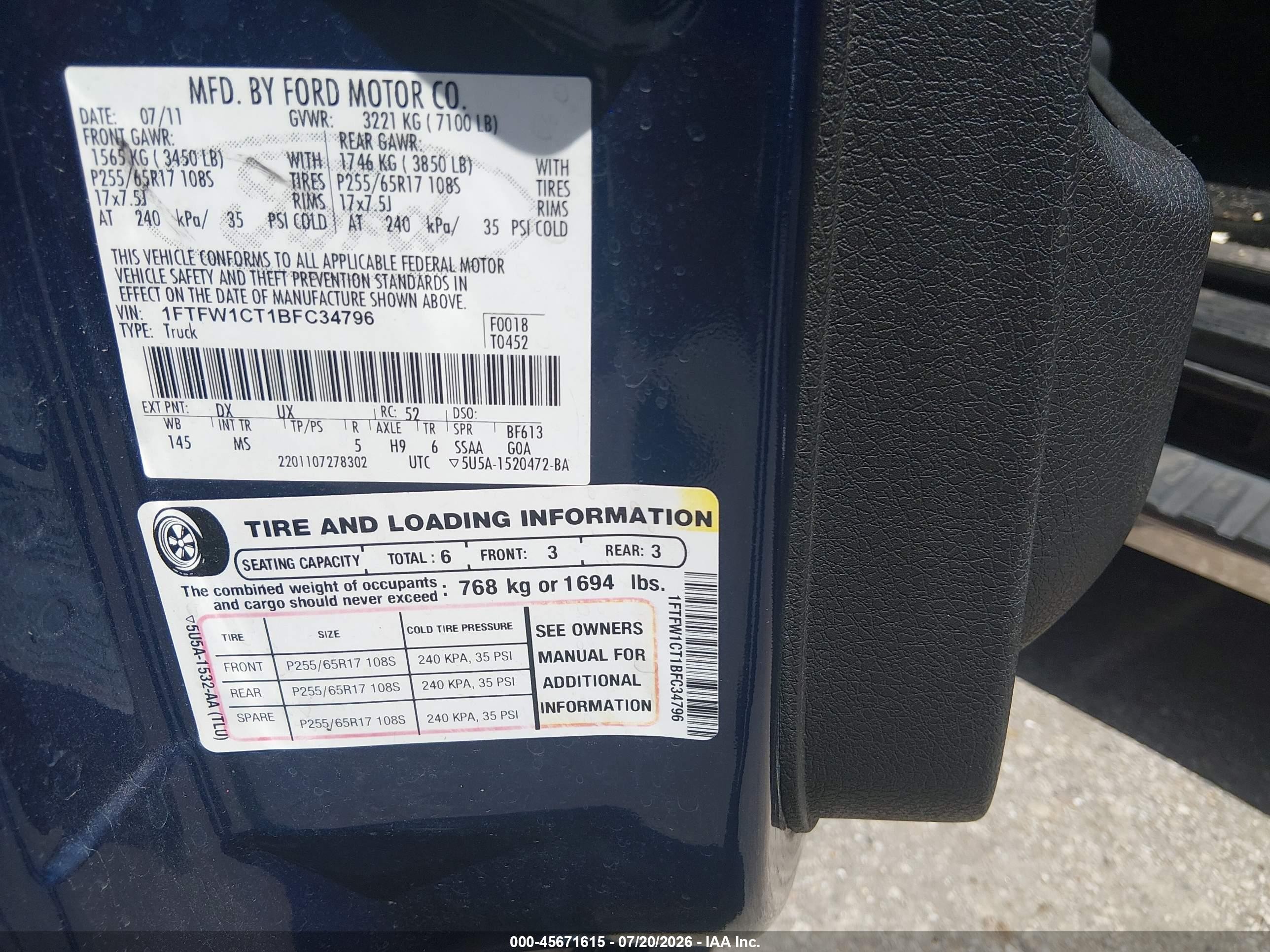 2011 Ford F-150 Xlt Blue vin: 1FTFW1CT1BFC34796