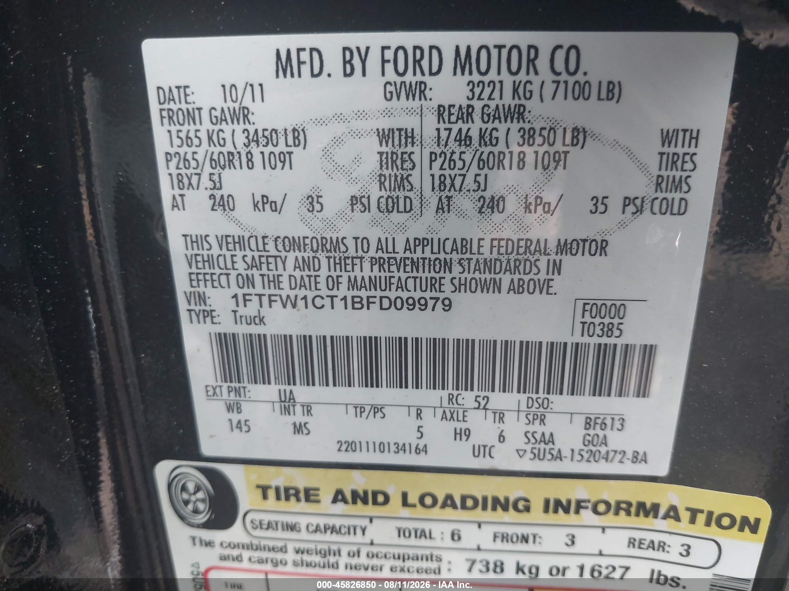 2011 Ford F-150 Xlt Black vin: 1FTFW1CT1BFD09979