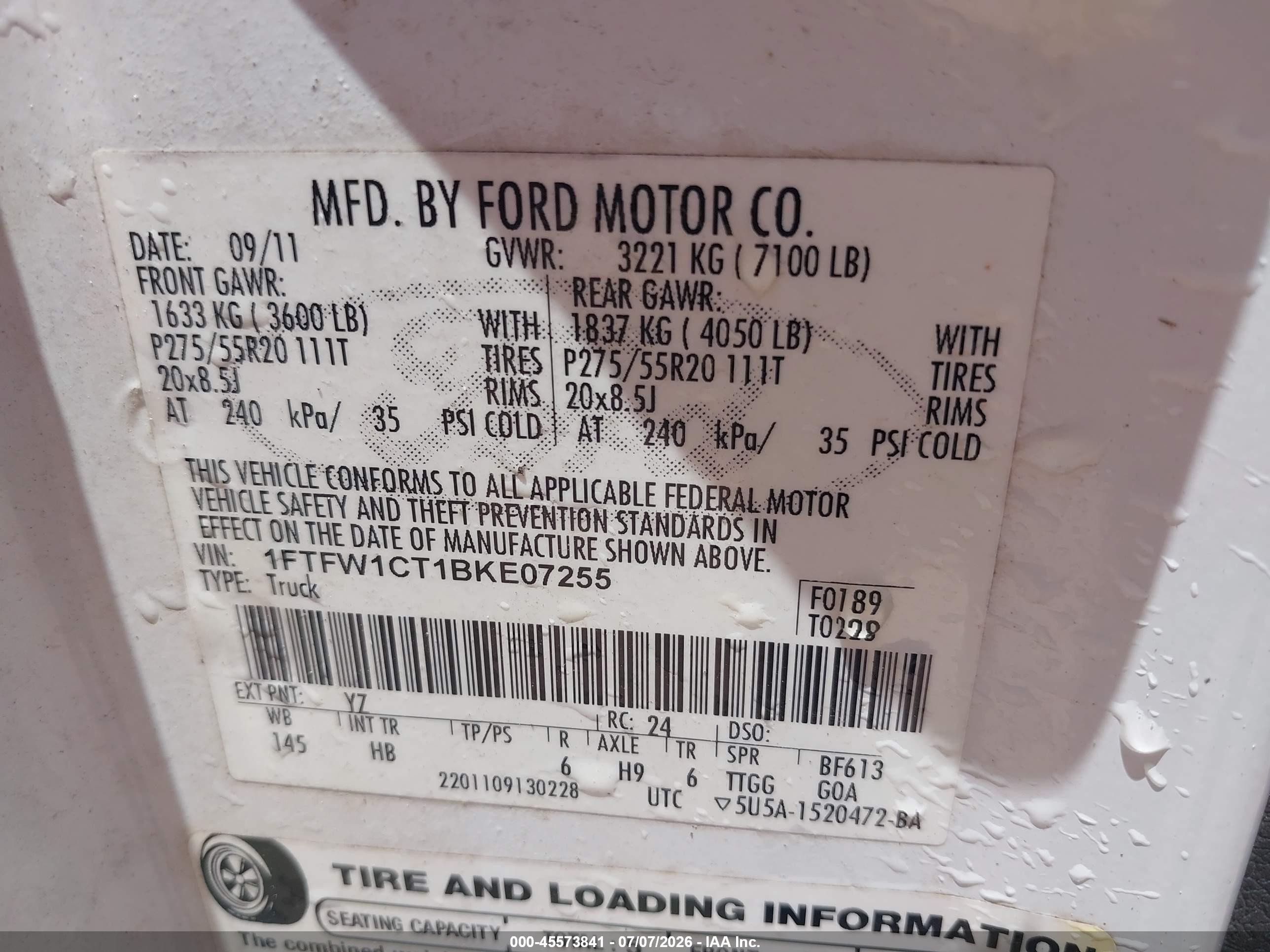 2011 Ford F-150 Lariat White vin: 1FTFW1CT1BKE07255