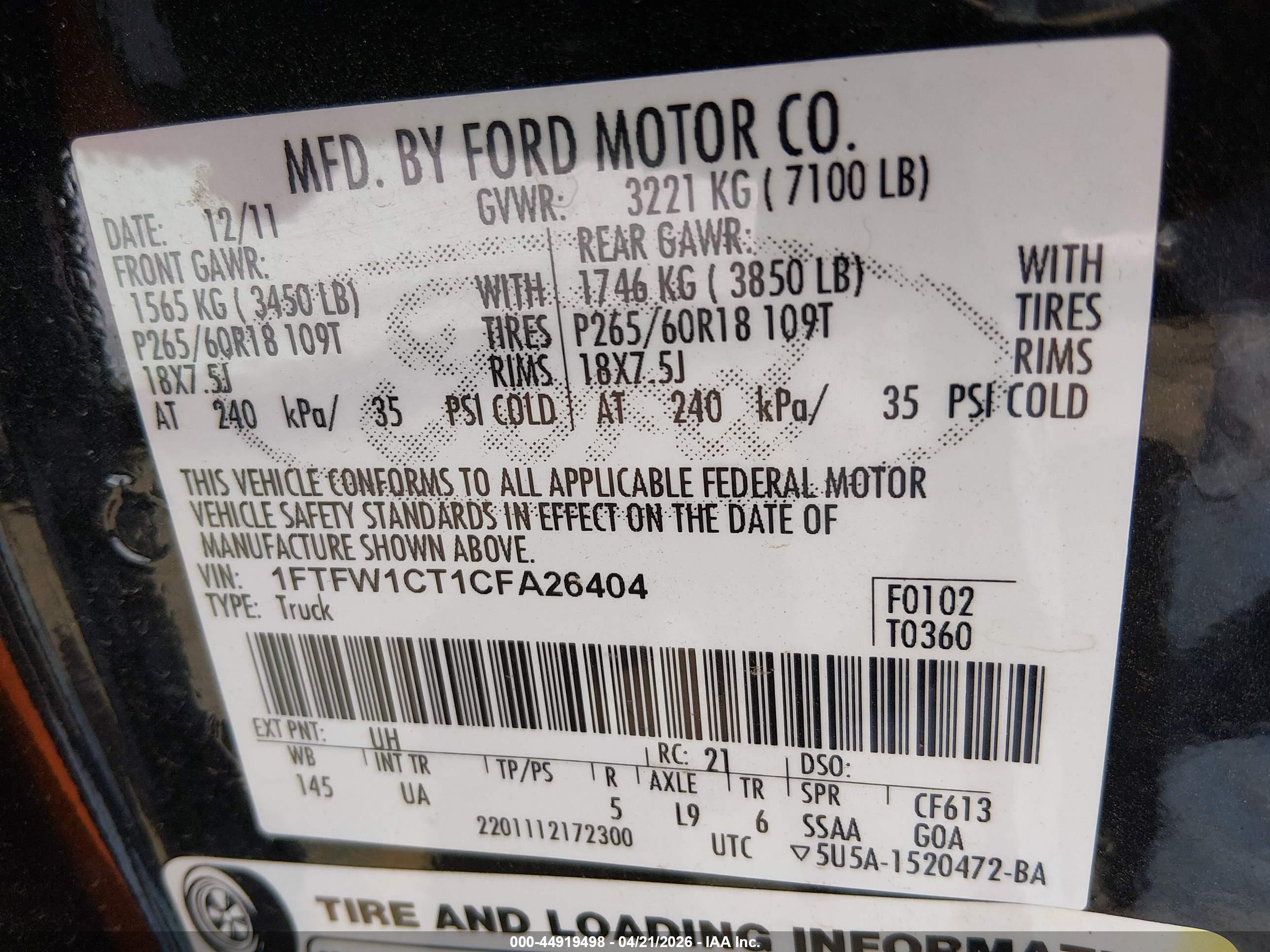 2012 Ford F-150 Xlt Black vin: 1FTFW1CT1CFA26404