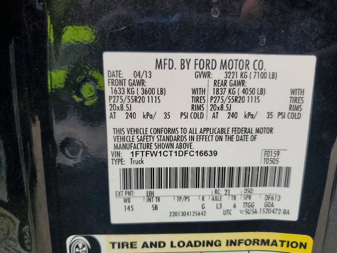 2013 Ford F150 Supercrew Black vin: 1FTFW1CT1DFC16639