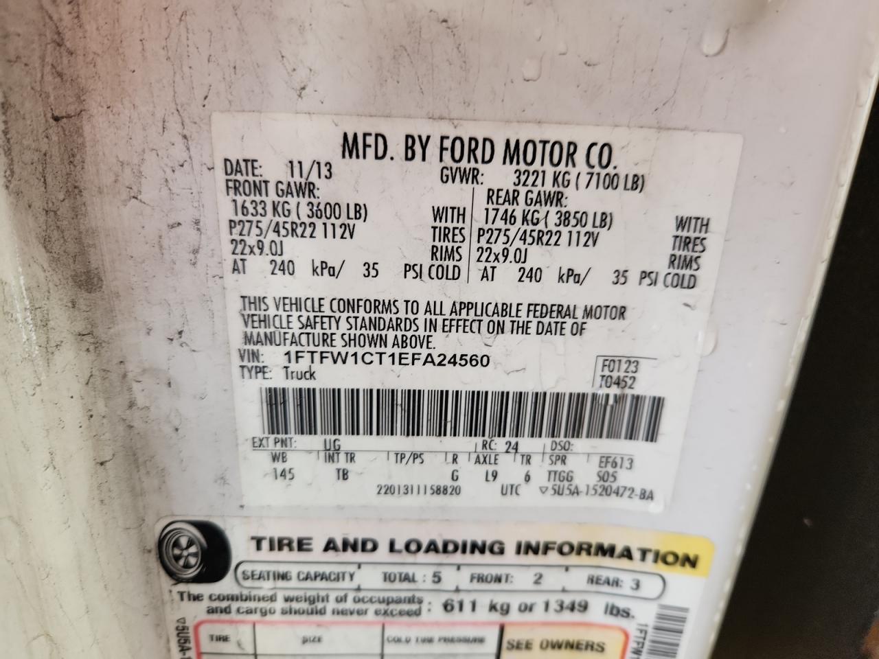2014 Ford F150 Supercrew White vin: 1FTFW1CT1EFA24560