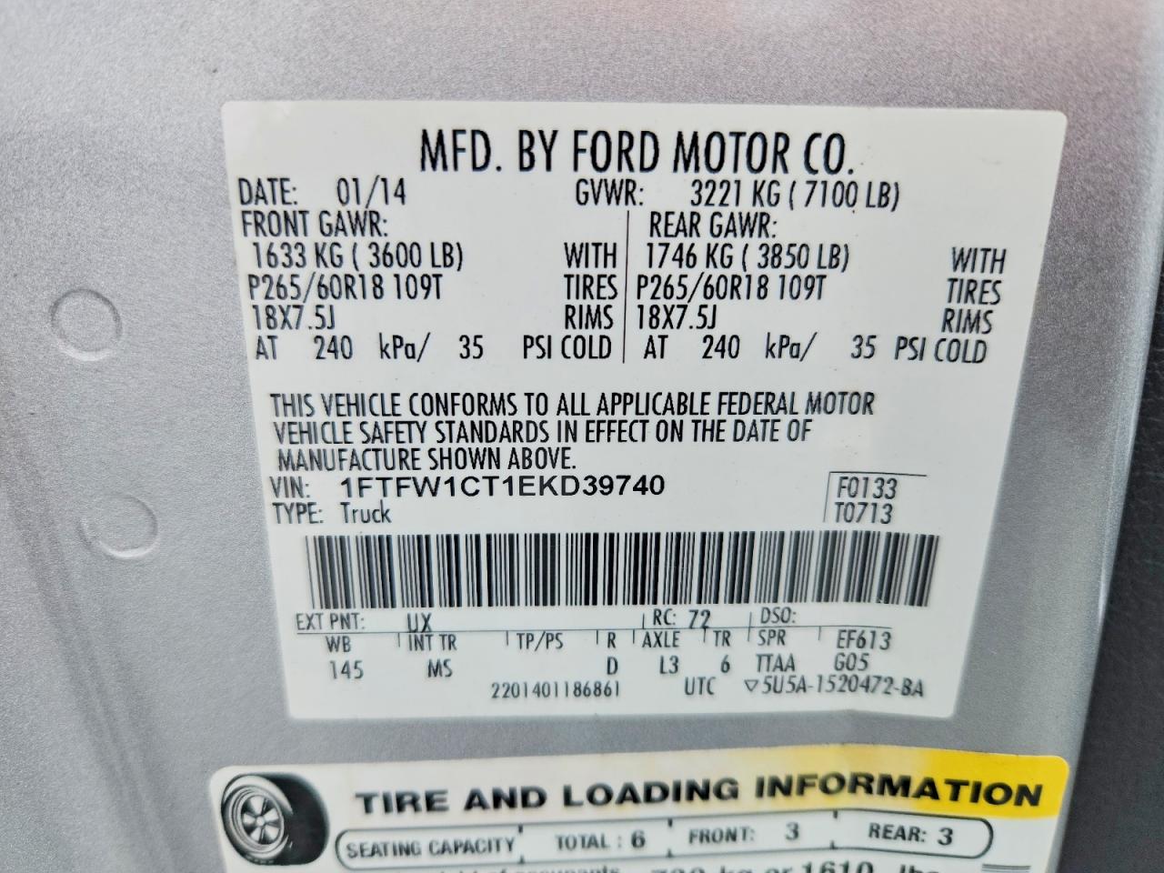 2014 Ford F150 Supercrew Silver vin: 1FTFW1CT1EKD39740