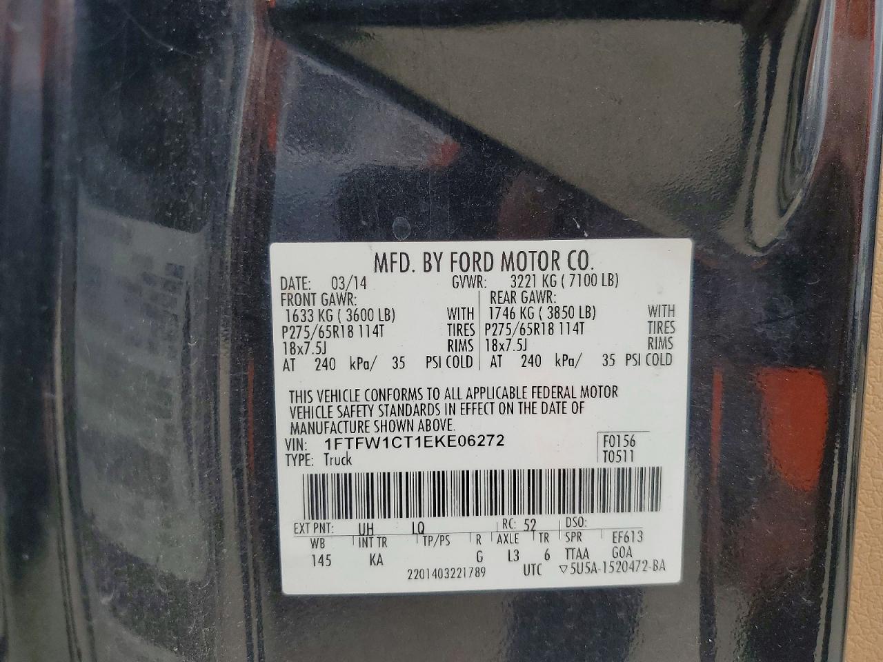2014 Ford F150 Supercrew Black vin: 1FTFW1CT1EKE06272
