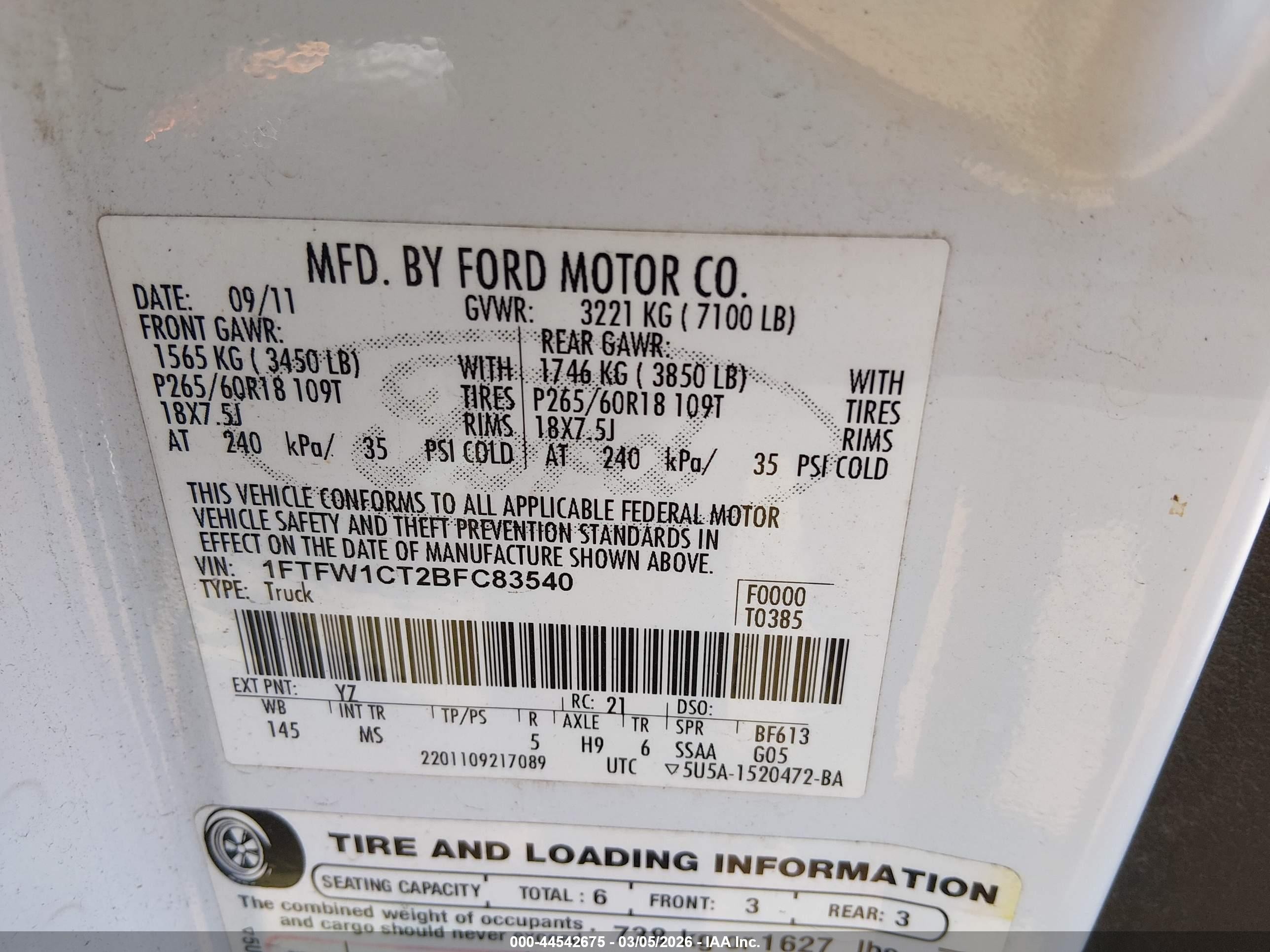2011 Ford F-150 Xlt White vin: 1FTFW1CT2BFC83540