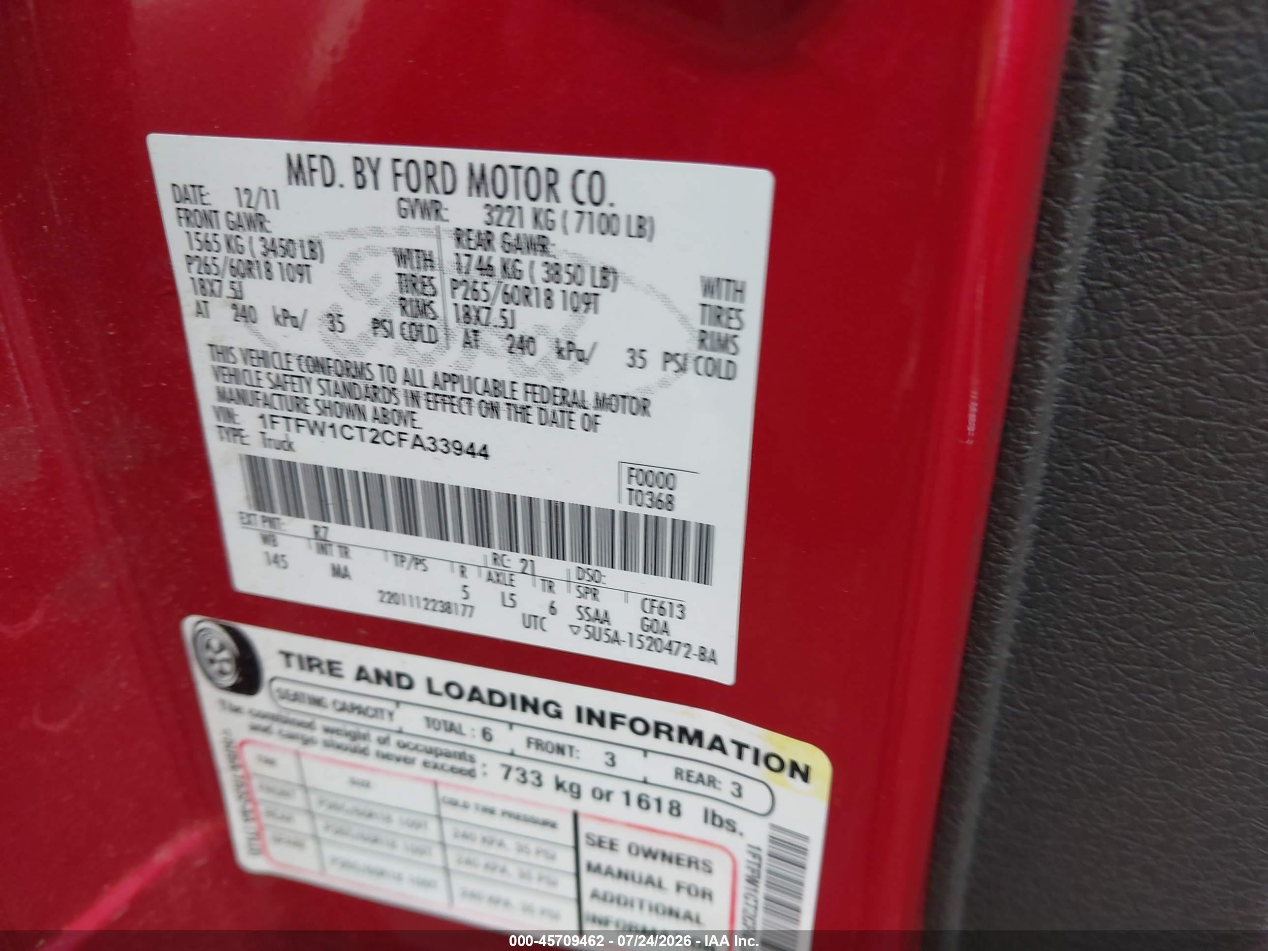 2012 Ford F-150 Xlt Red vin: 1FTFW1CT2CFA33944