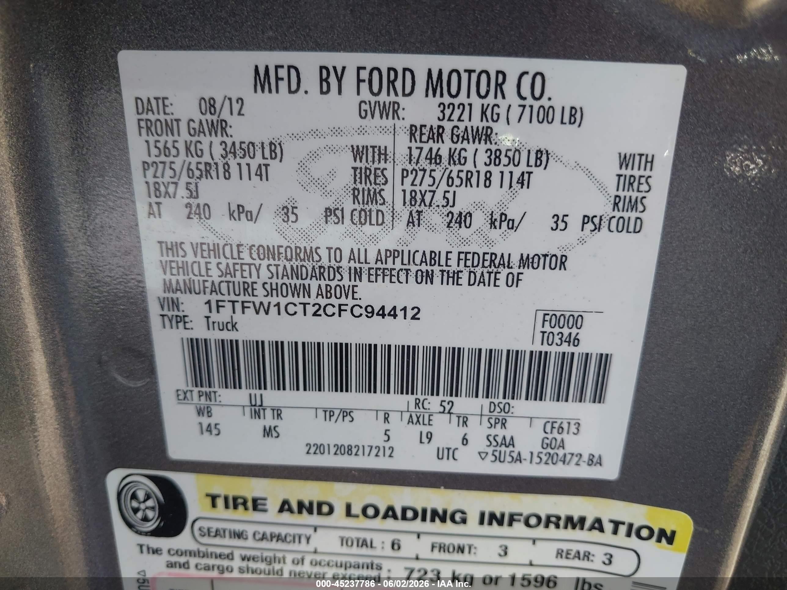 2012 Ford F-150 Xlt Gray vin: 1FTFW1CT2CFC94412